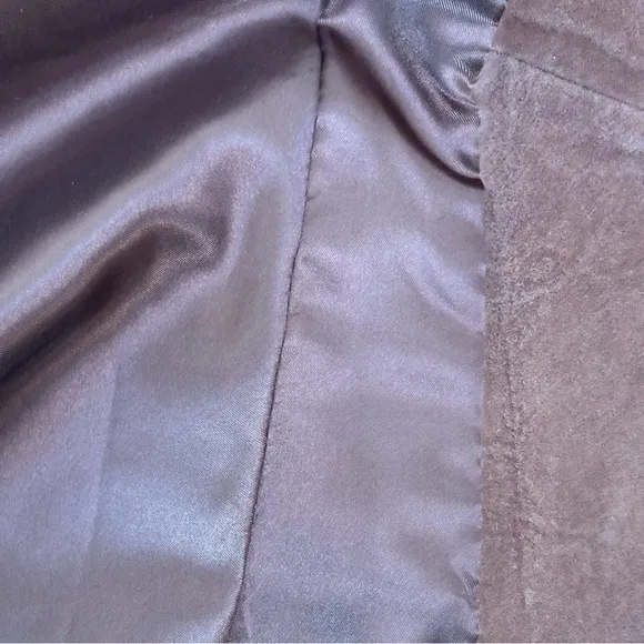 Chico's Suede Elegance Riana Ruffle Zippered Brown Suede Jacket Size 2-Large