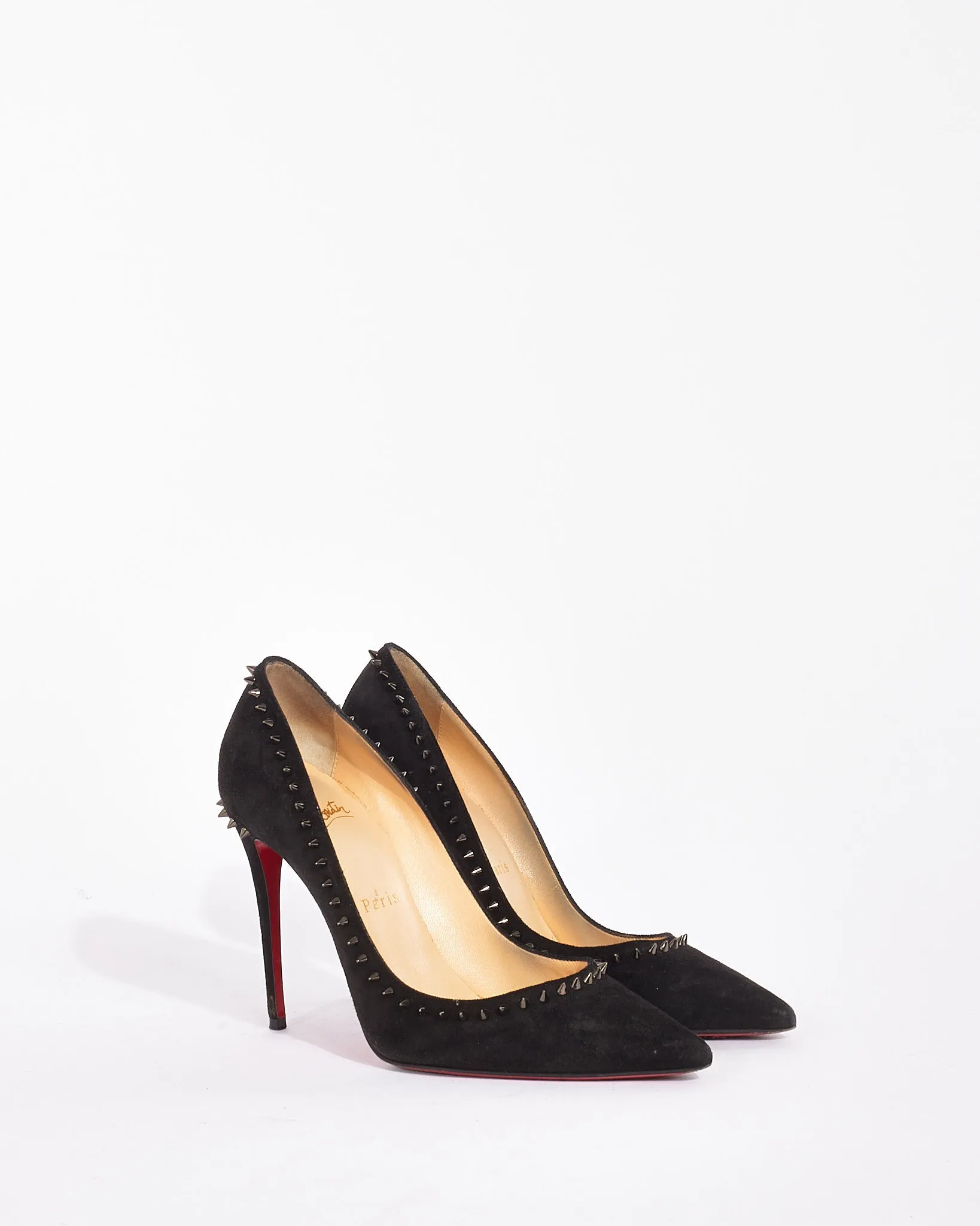Christian Louboutin Black Suede with Spikes Anjalina 100 Pumps - 36