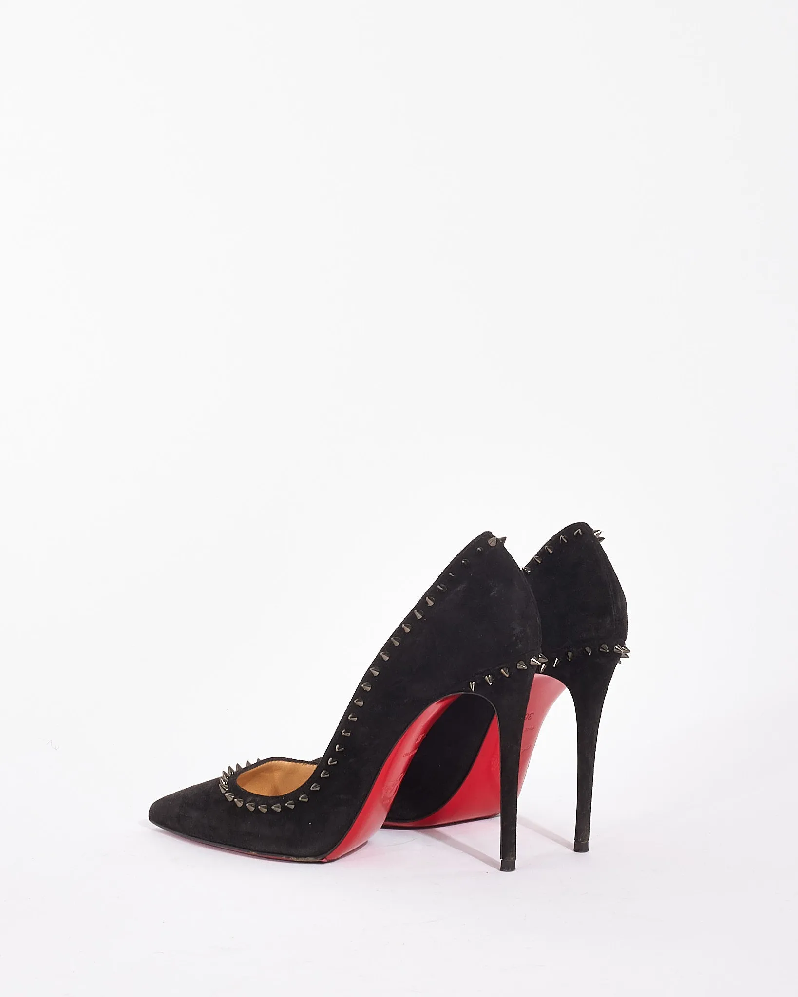 Christian Louboutin Black Suede with Spikes Anjalina 100 Pumps - 36