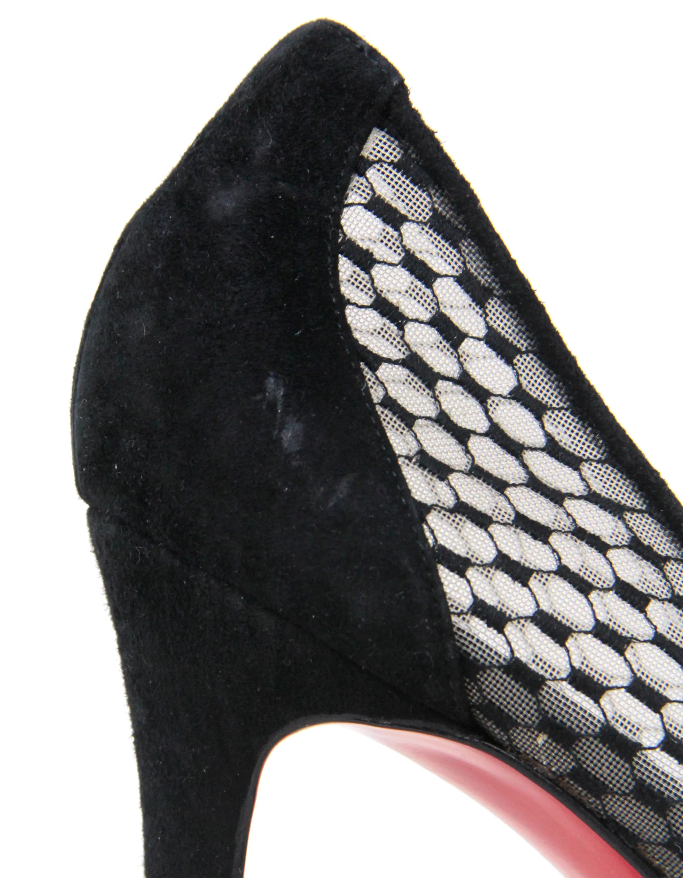 Christian Louboutin Follies Resille 100 Suede-Trimmed Mesh Pumps sz 39.5