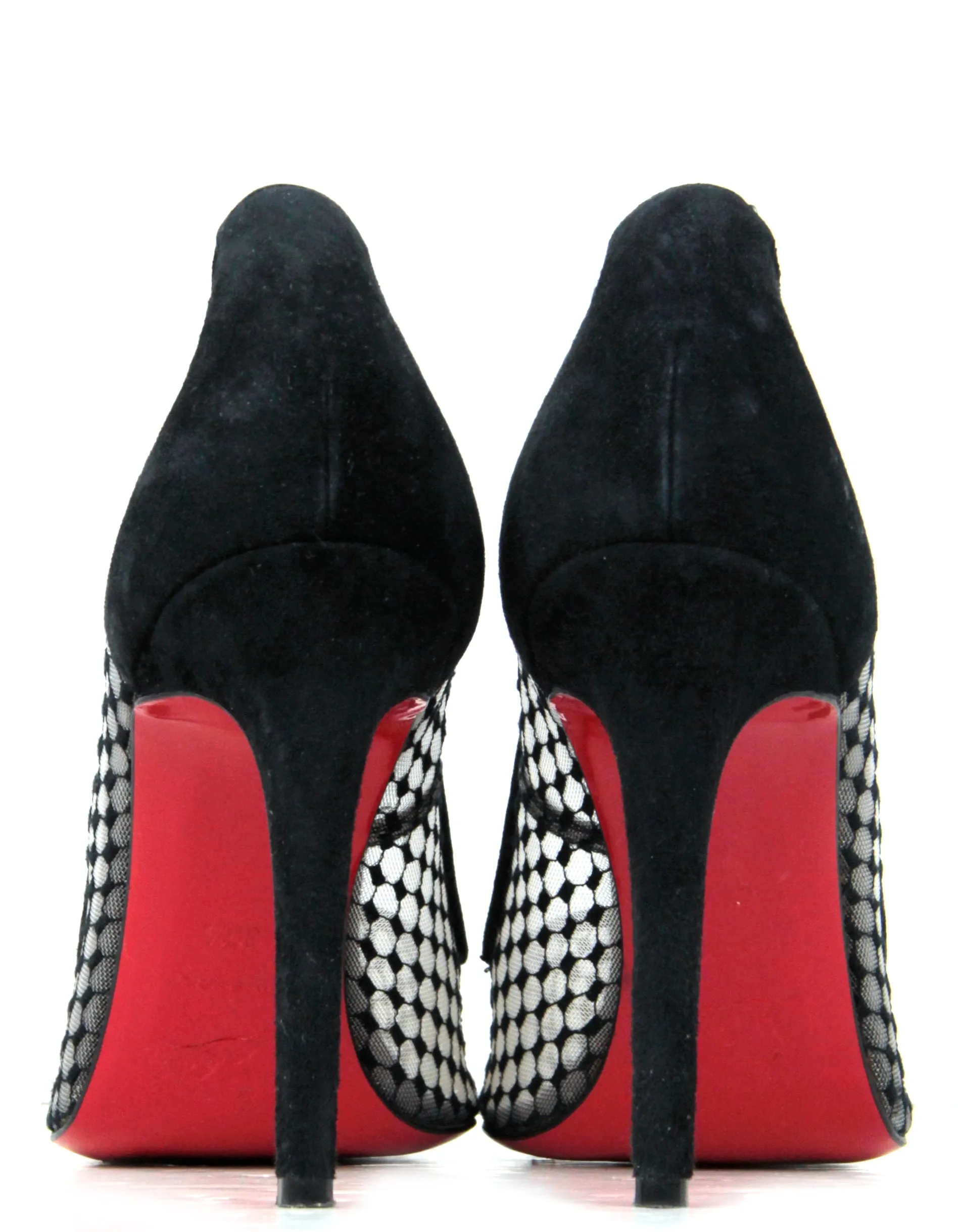Christian Louboutin Follies Resille 100 Suede-Trimmed Mesh Pumps sz 39.5