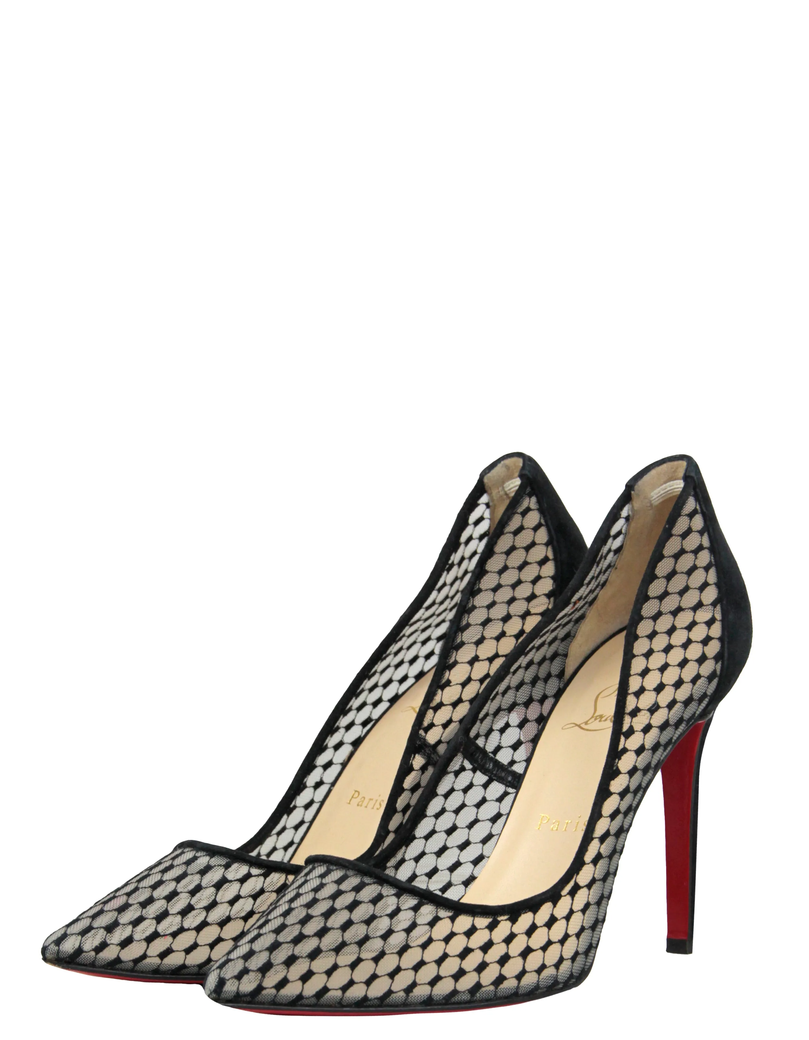 Christian Louboutin Follies Resille 100 Suede-Trimmed Mesh Pumps sz 39.5