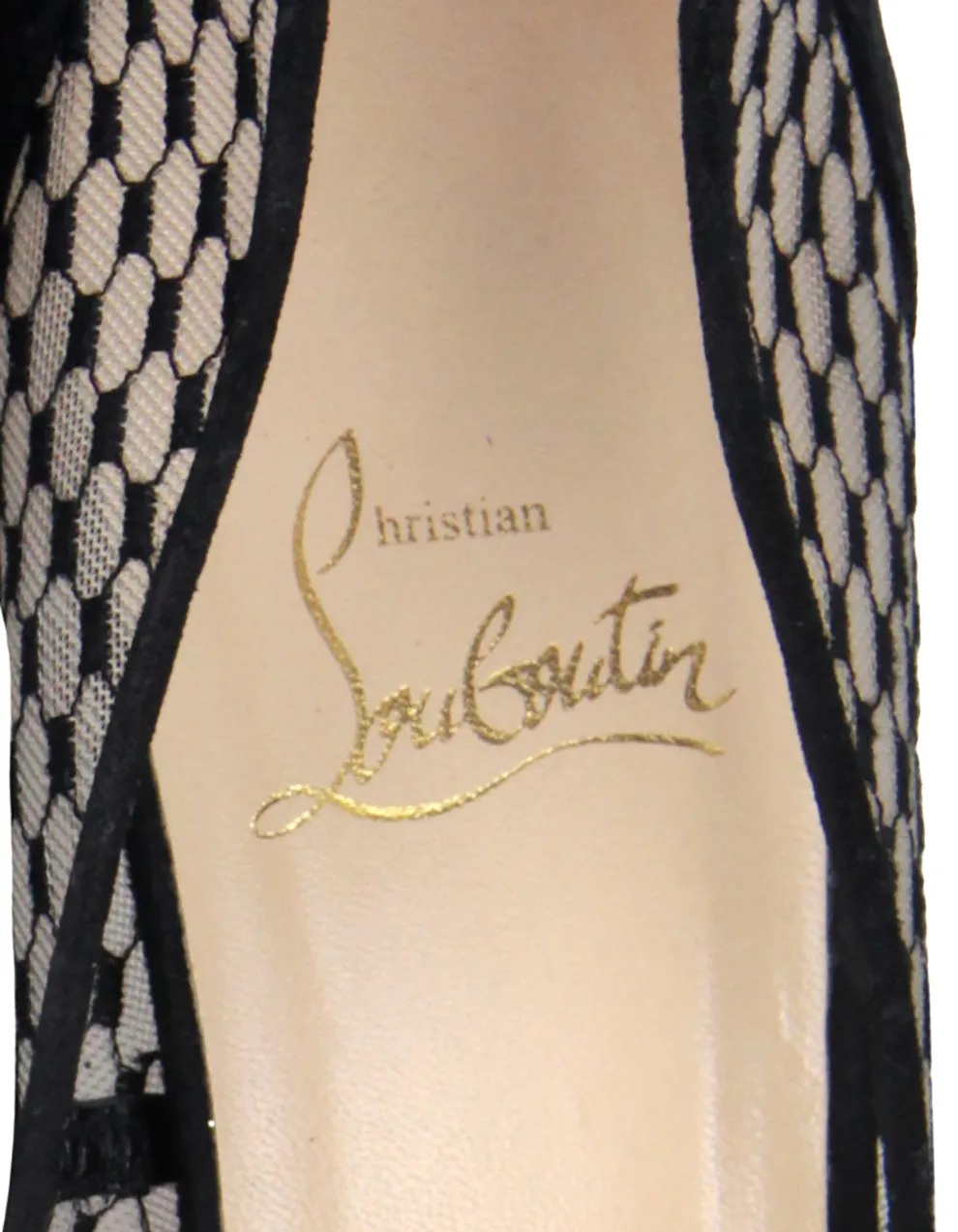 Christian Louboutin Follies Resille 100 Suede-Trimmed Mesh Pumps sz 39.5