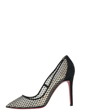 Christian Louboutin Follies Resille 100 Suede-Trimmed Mesh Pumps sz 39.5