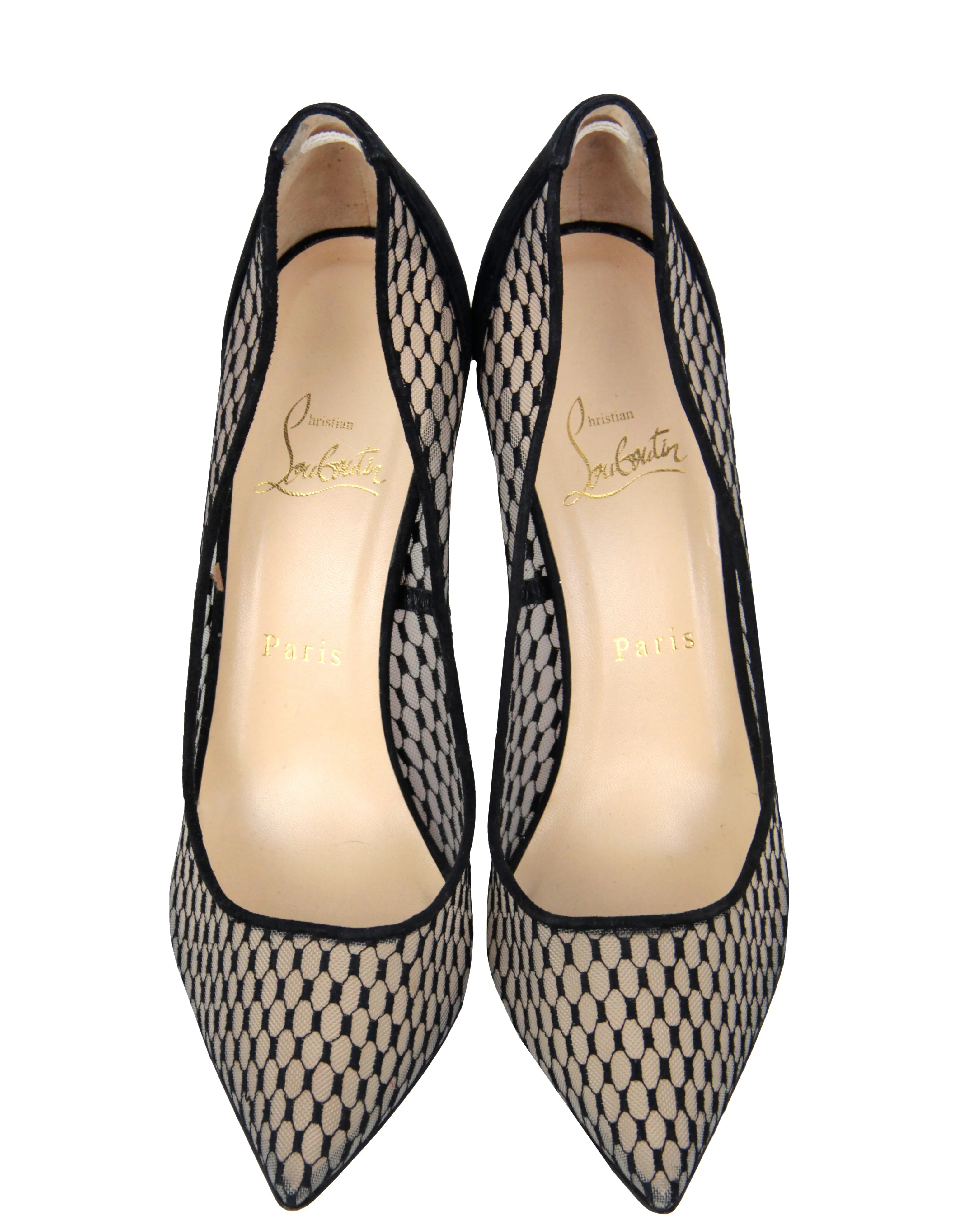 Christian Louboutin Follies Resille 100 Suede-Trimmed Mesh Pumps sz 39.5