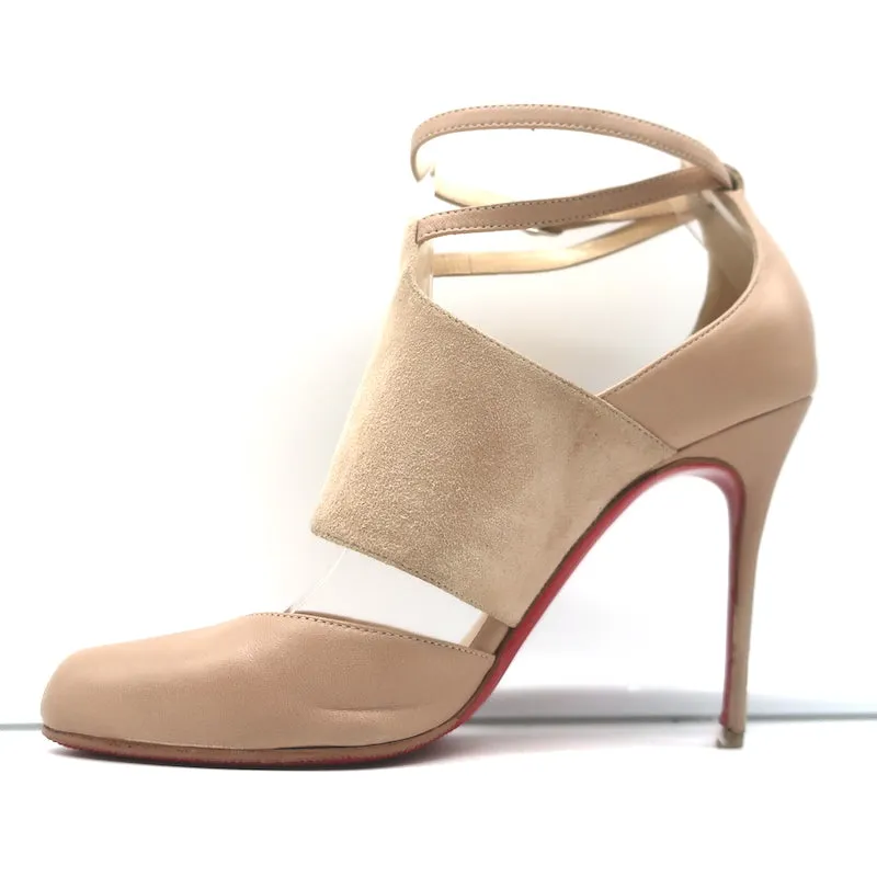 Christian Louboutin Trotter 100 Ankle Strap Pumps Beige Leather & Suede Size 38