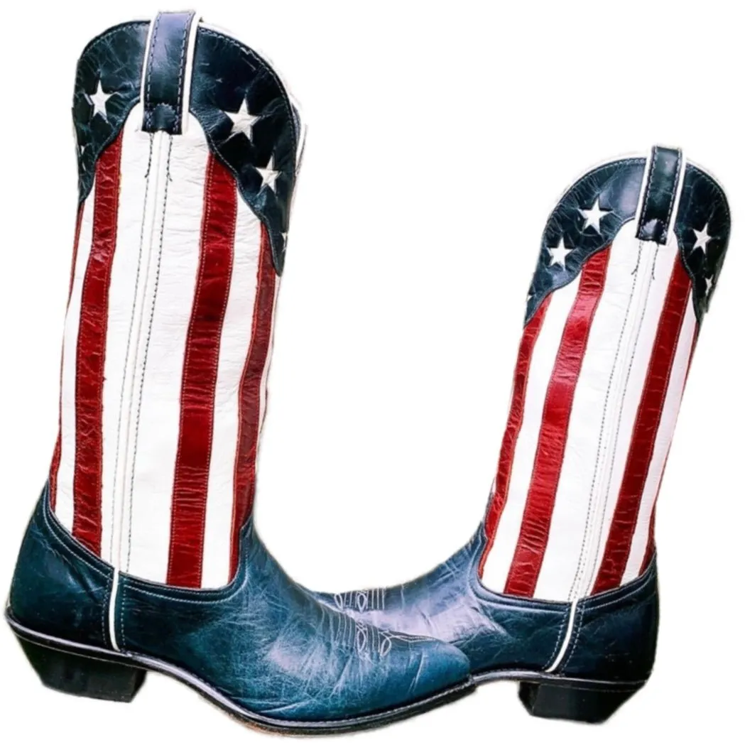 CODE WEST DAN POST Vintage American Flag Stars Stripes Cowgirl Cowboy Western Boots