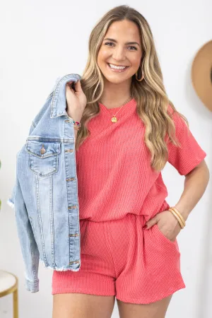 Coral Comfy Rib Top and Short Set