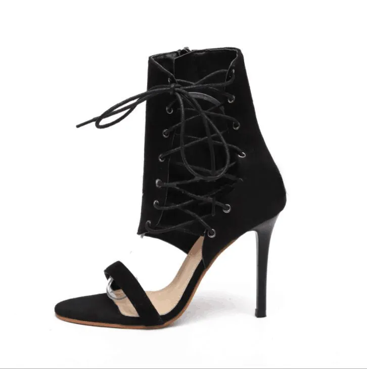 cross straps hollow snakeskin High-heeled boots