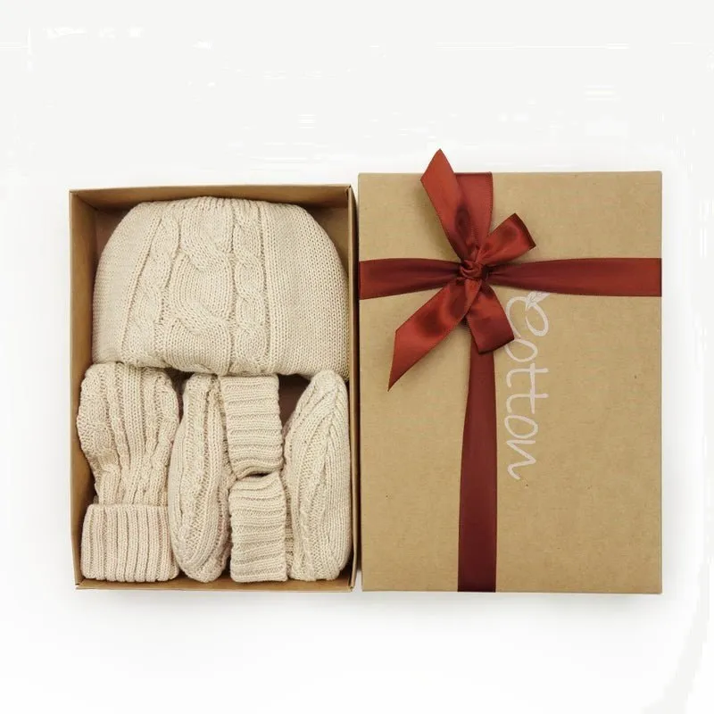 Cute Newborn Gifts | Infant Gift Set | Knitted Hats Booties & Mittens Set