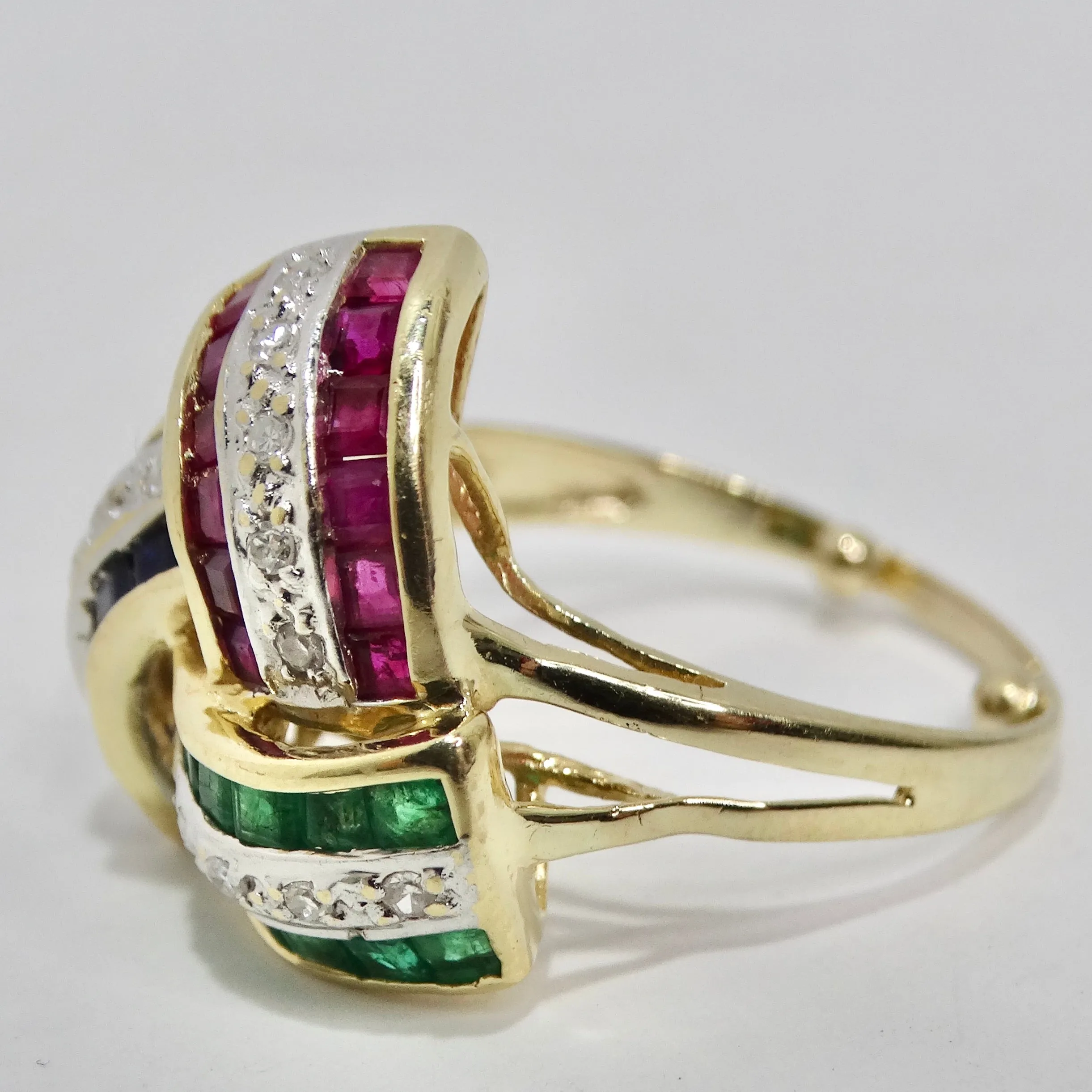 David Webb Inspired Sapphire, Ruby, Emerald and Diamond 1960s Ring