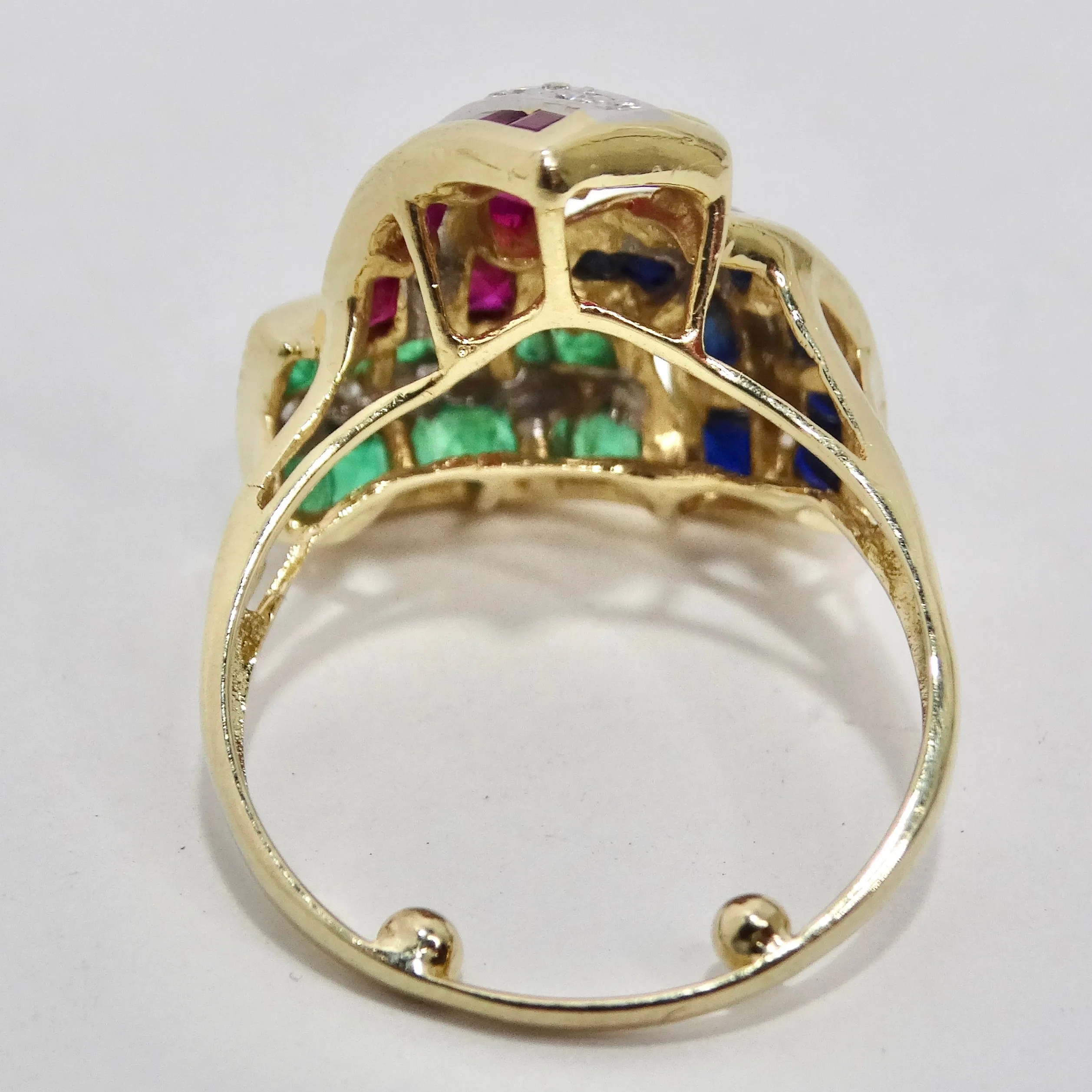 David Webb Inspired Sapphire, Ruby, Emerald and Diamond 1960s Ring