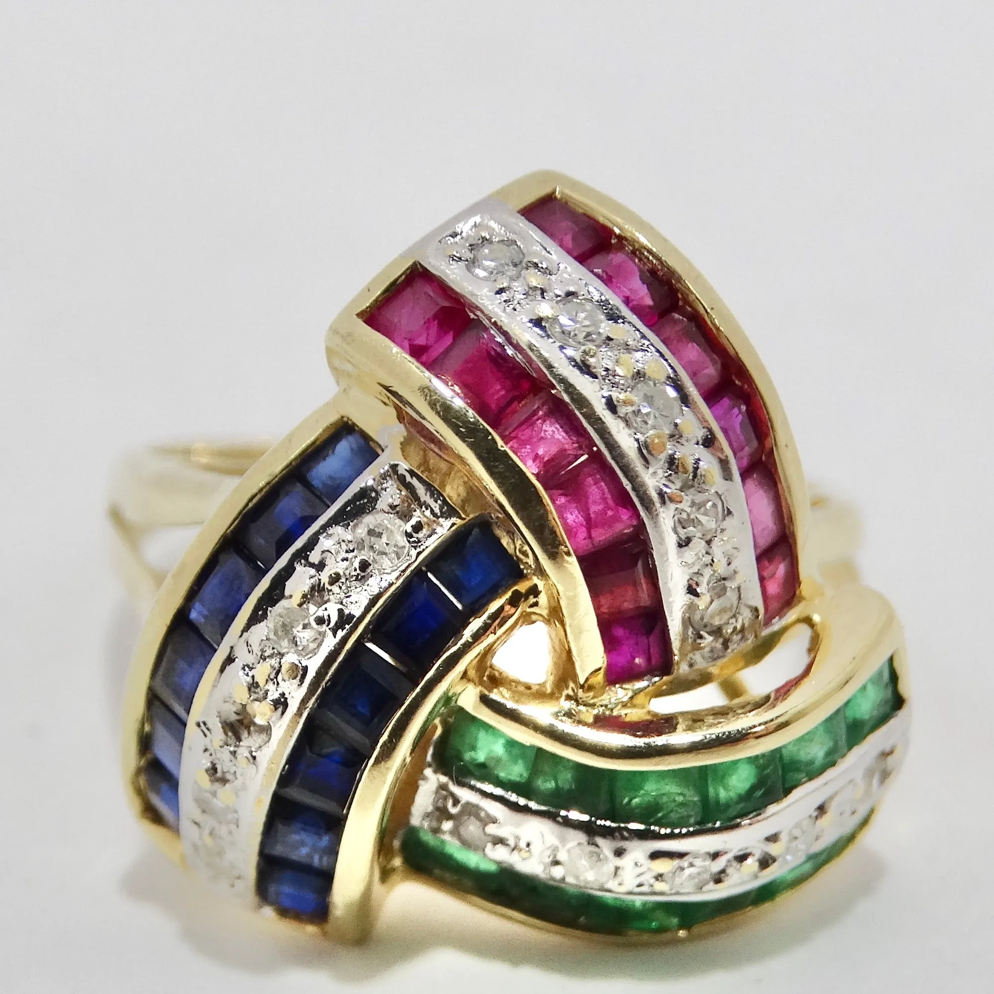 David Webb Inspired Sapphire, Ruby, Emerald and Diamond 1960s Ring
