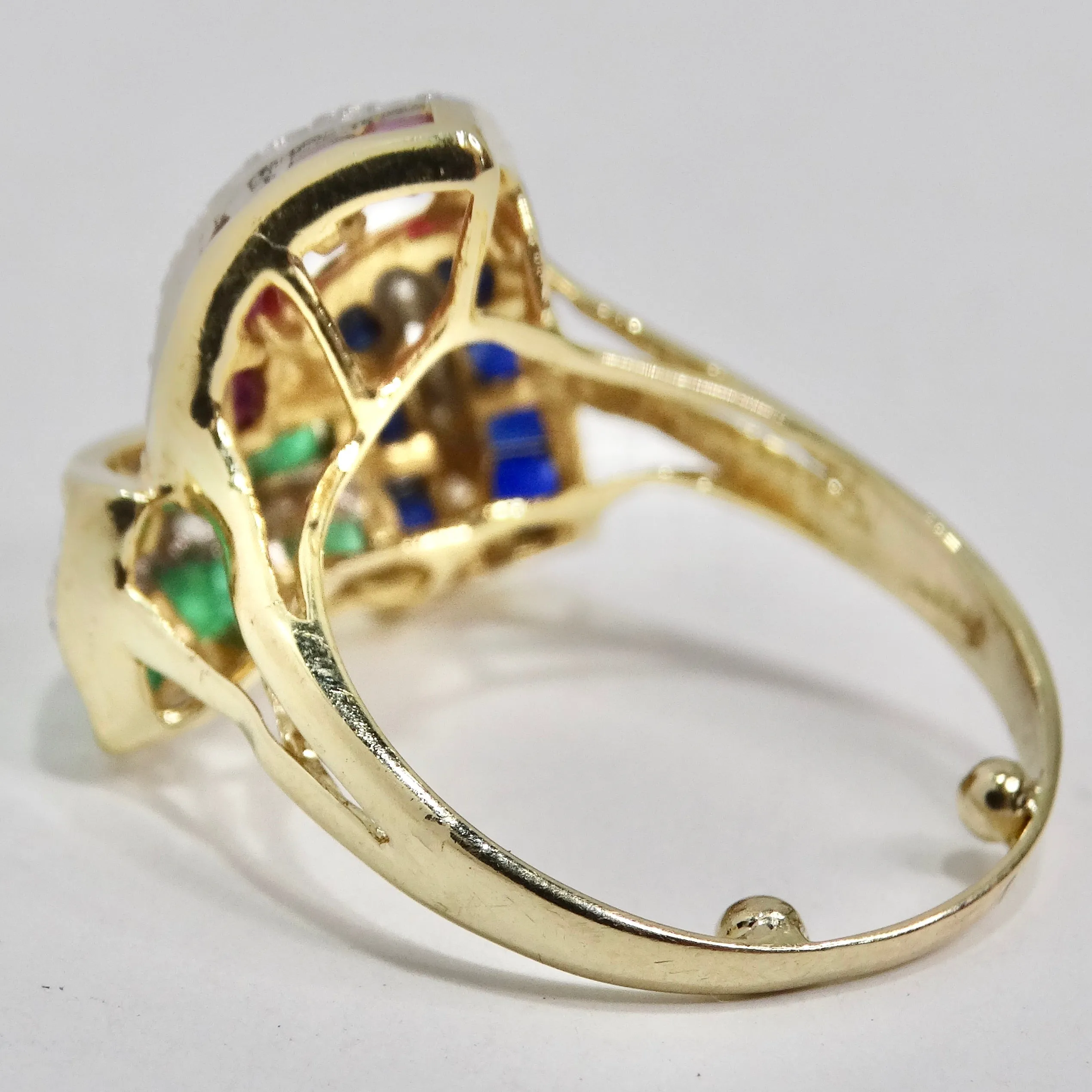 David Webb Inspired Sapphire, Ruby, Emerald and Diamond 1960s Ring