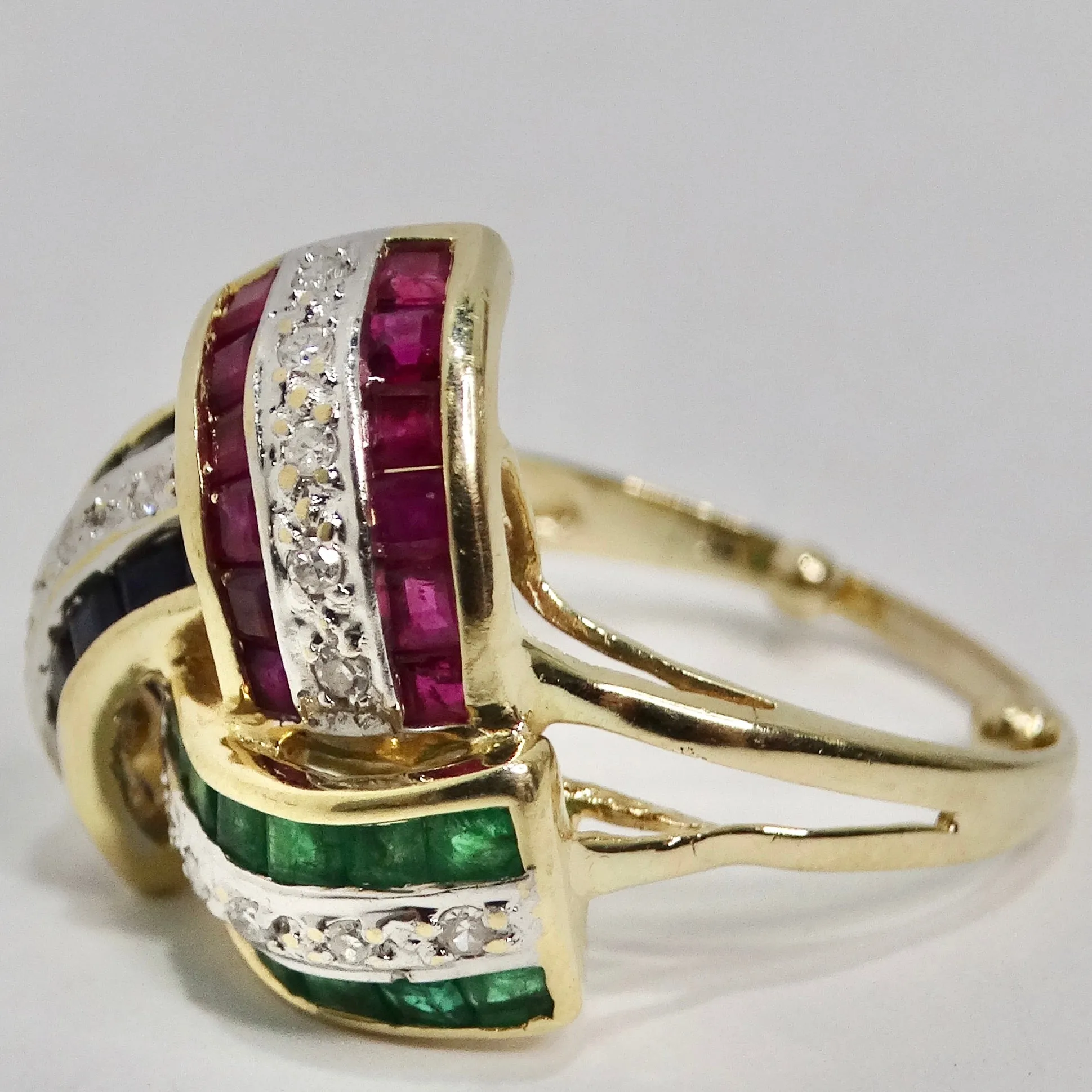 David Webb Inspired Sapphire, Ruby, Emerald and Diamond 1960s Ring