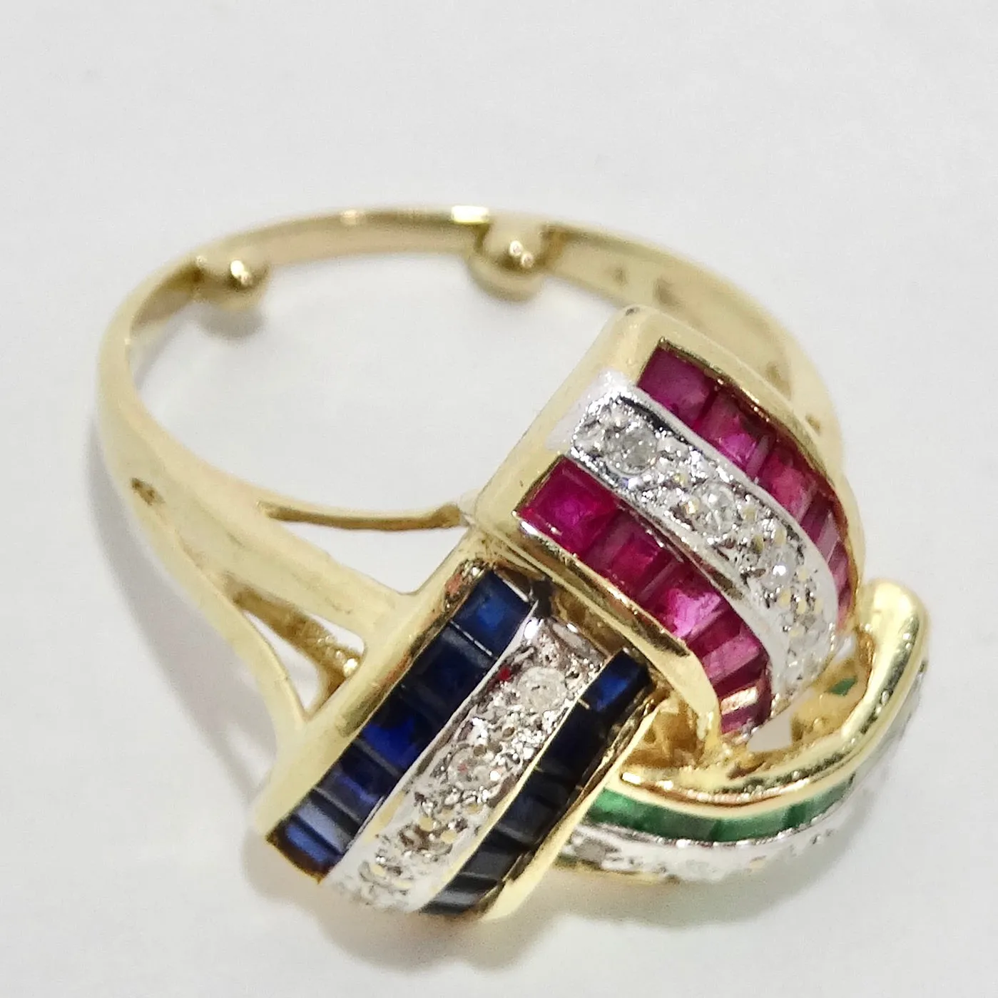 David Webb Inspired Sapphire, Ruby, Emerald and Diamond 1960s Ring