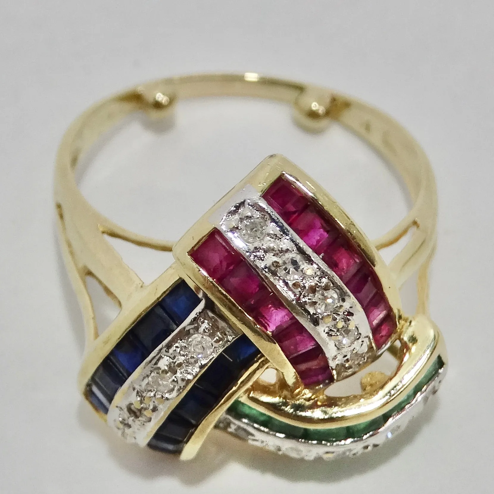 David Webb Inspired Sapphire, Ruby, Emerald and Diamond 1960s Ring