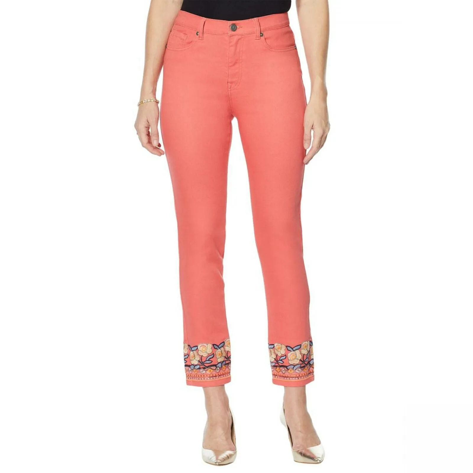 DG2 by Diane Gilman Petite Embroidered Hem Ankle Jeans