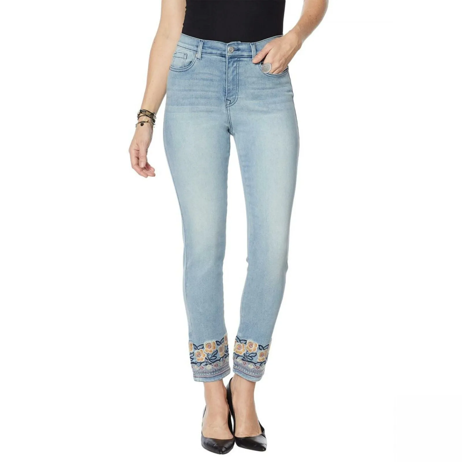 DG2 by Diane Gilman Plus Petite Size Embroidered Hem Ankle Jeans