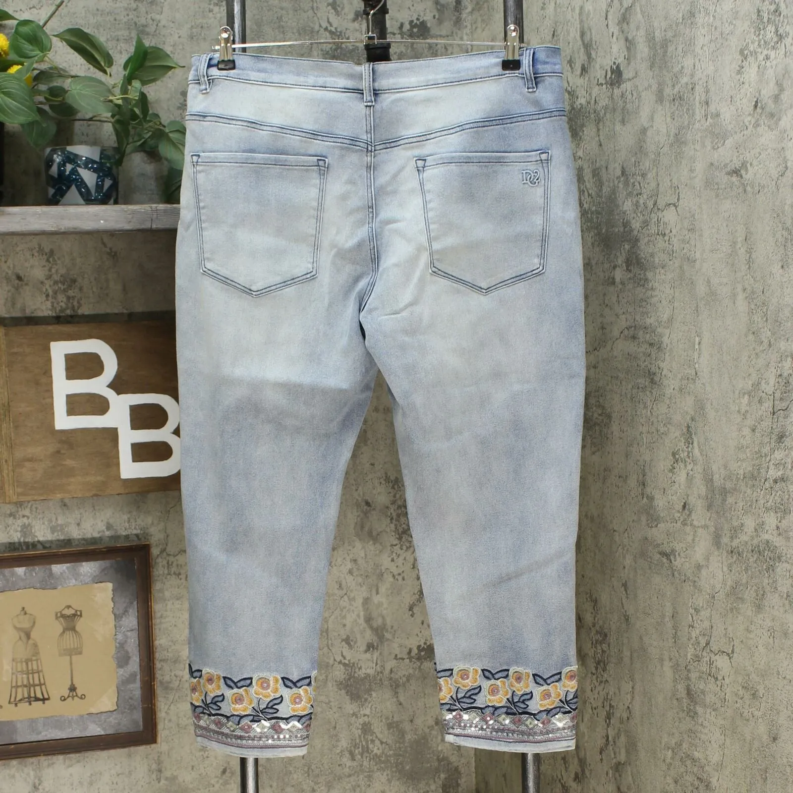 DG2 by Diane Gilman Plus Petite Size Embroidered Hem Ankle Jeans