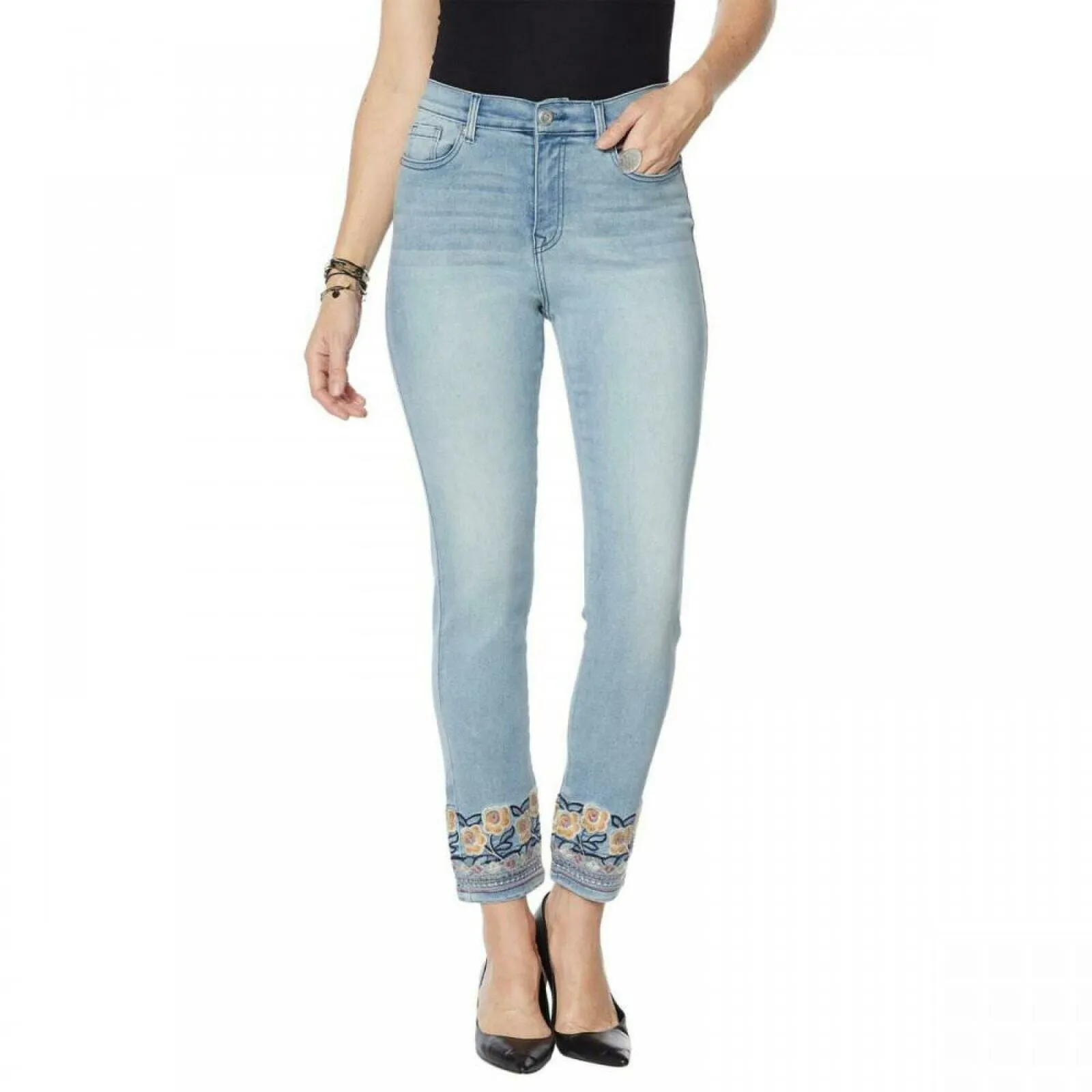 DG2 by Diane Gilman Plus Petite Size Embroidered Hem Ankle Jeans