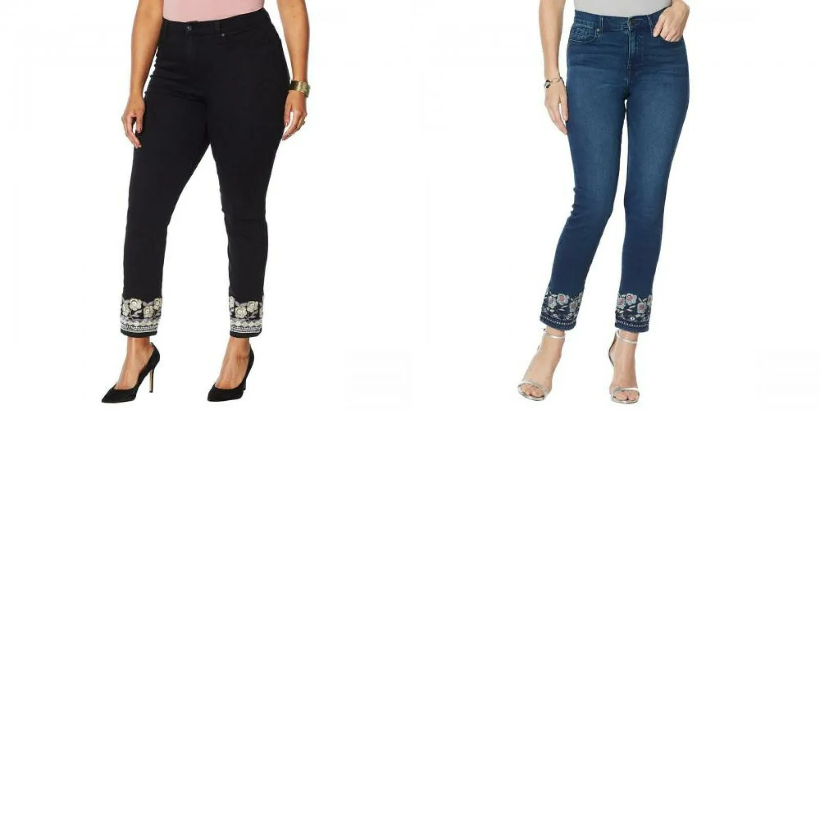 DG2 by Diane Gilman Women's Petite Embroidered Hem Ankle Jeans