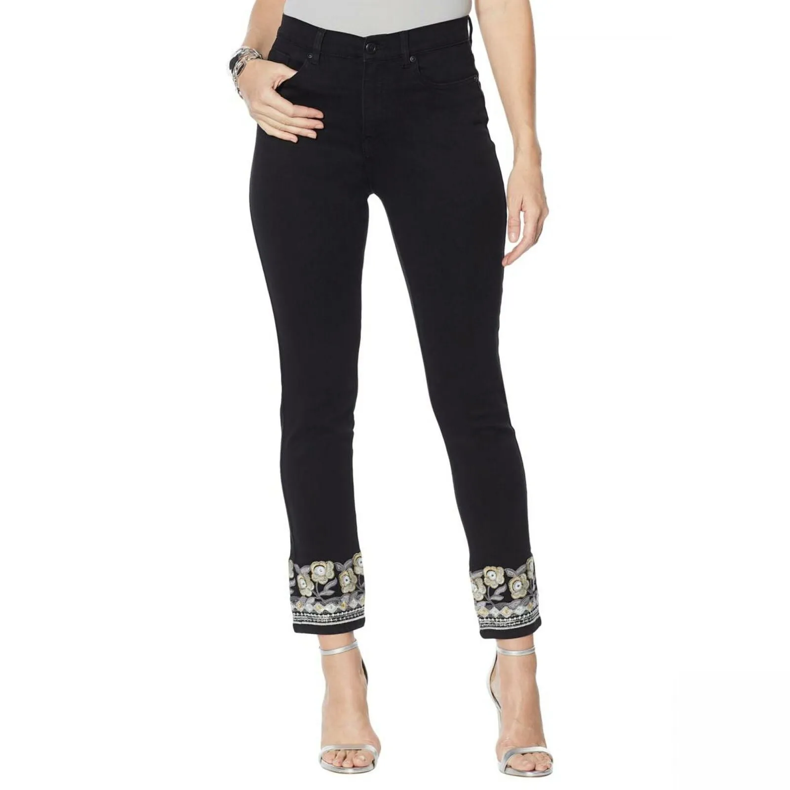 DG2 by Diane Gilman Women's Tall Embroidered Hem Ankle Jeans