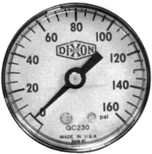 Dixon Valve Standard Dry Gauges, 0 to 60 psi, 1/8 in NPT(M), Center Back Mount, GC610