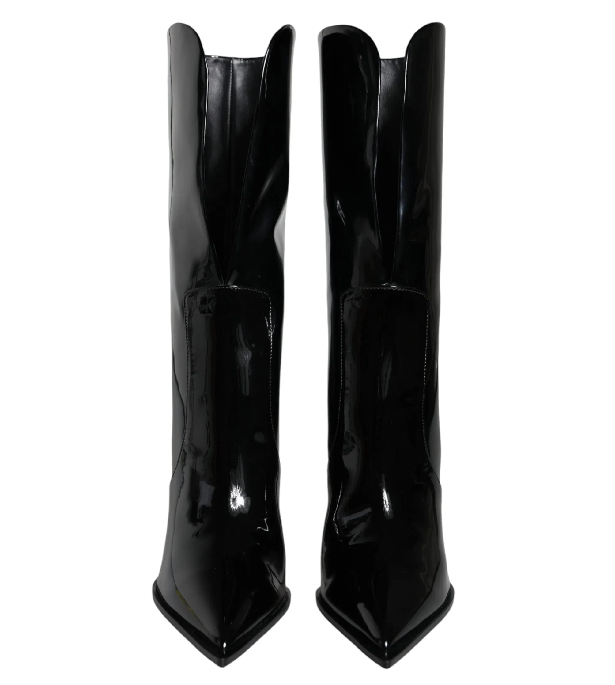 Dolce & Gabbana Black Patent Leather Mid Calf Boots Shoes