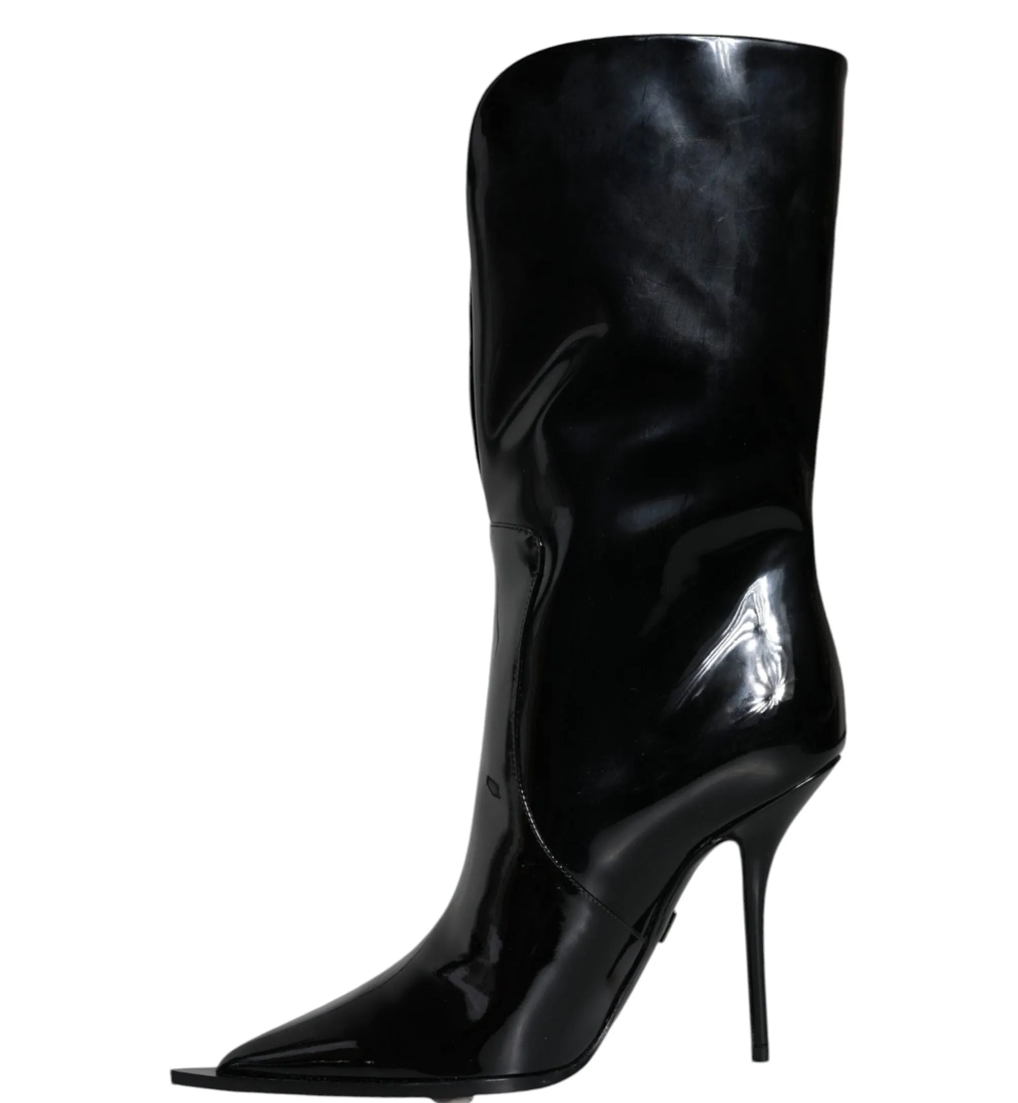Dolce & Gabbana Black Patent Leather Mid Calf Boots Shoes