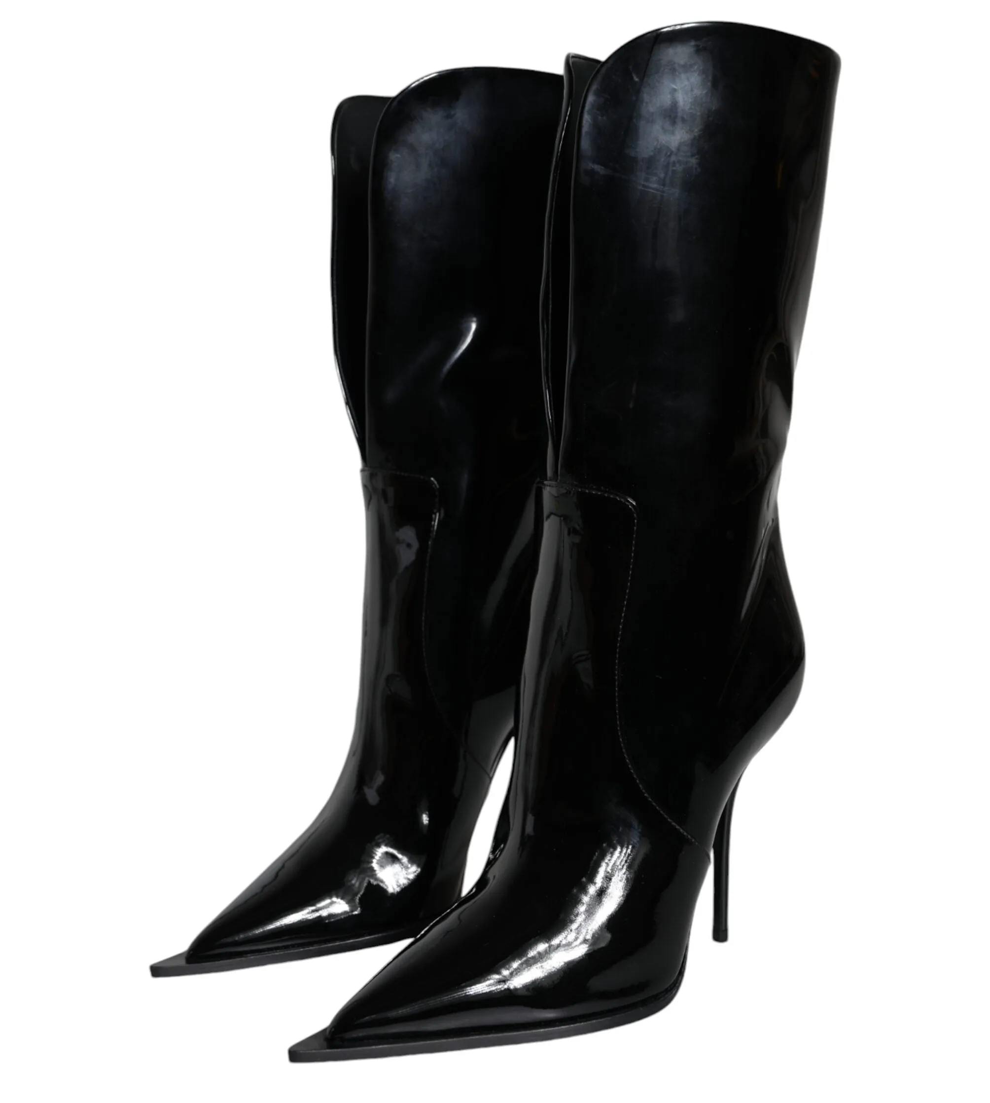 Dolce & Gabbana Black Patent Leather Mid Calf Boots Shoes