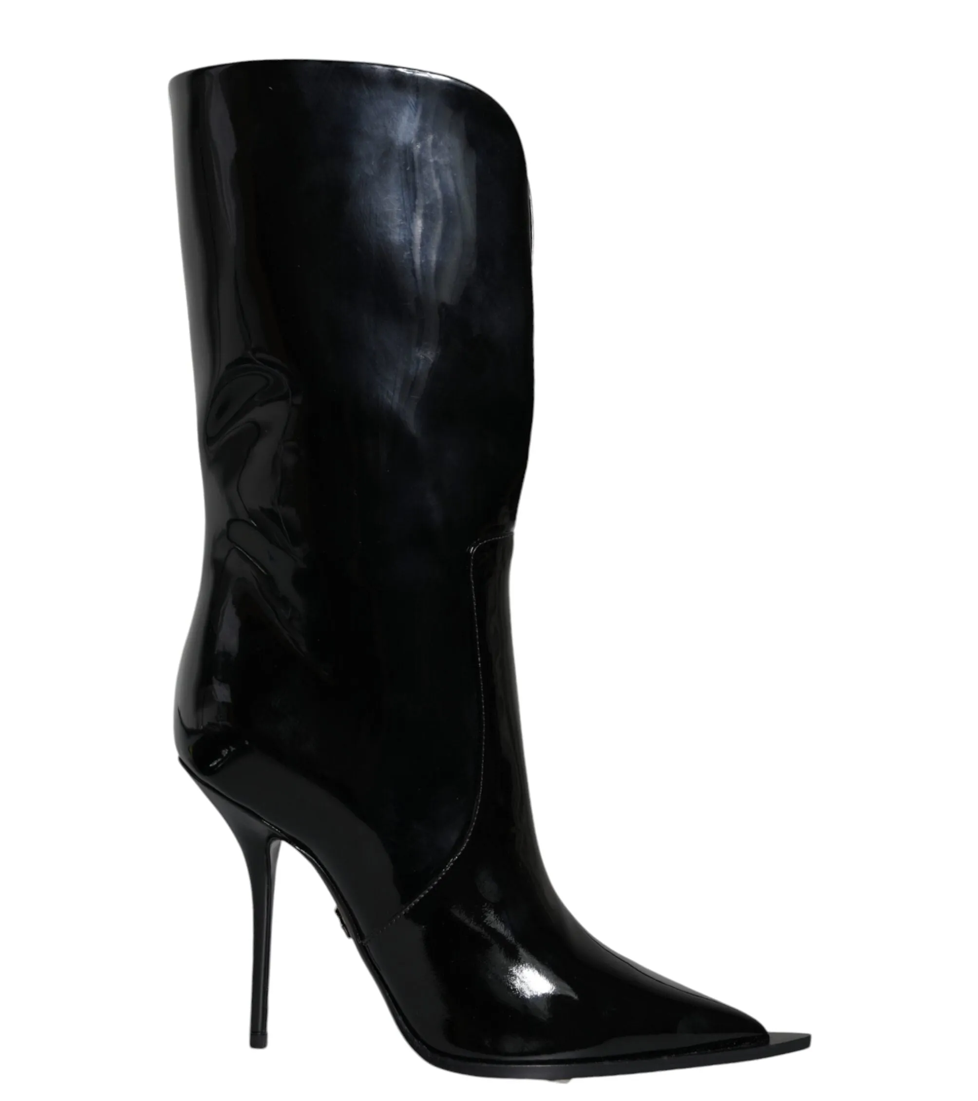 Dolce & Gabbana Black Patent Leather Mid Calf Boots Shoes