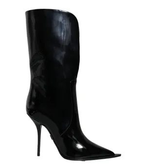 Dolce & Gabbana Black Patent Leather Mid Calf Boots Shoes