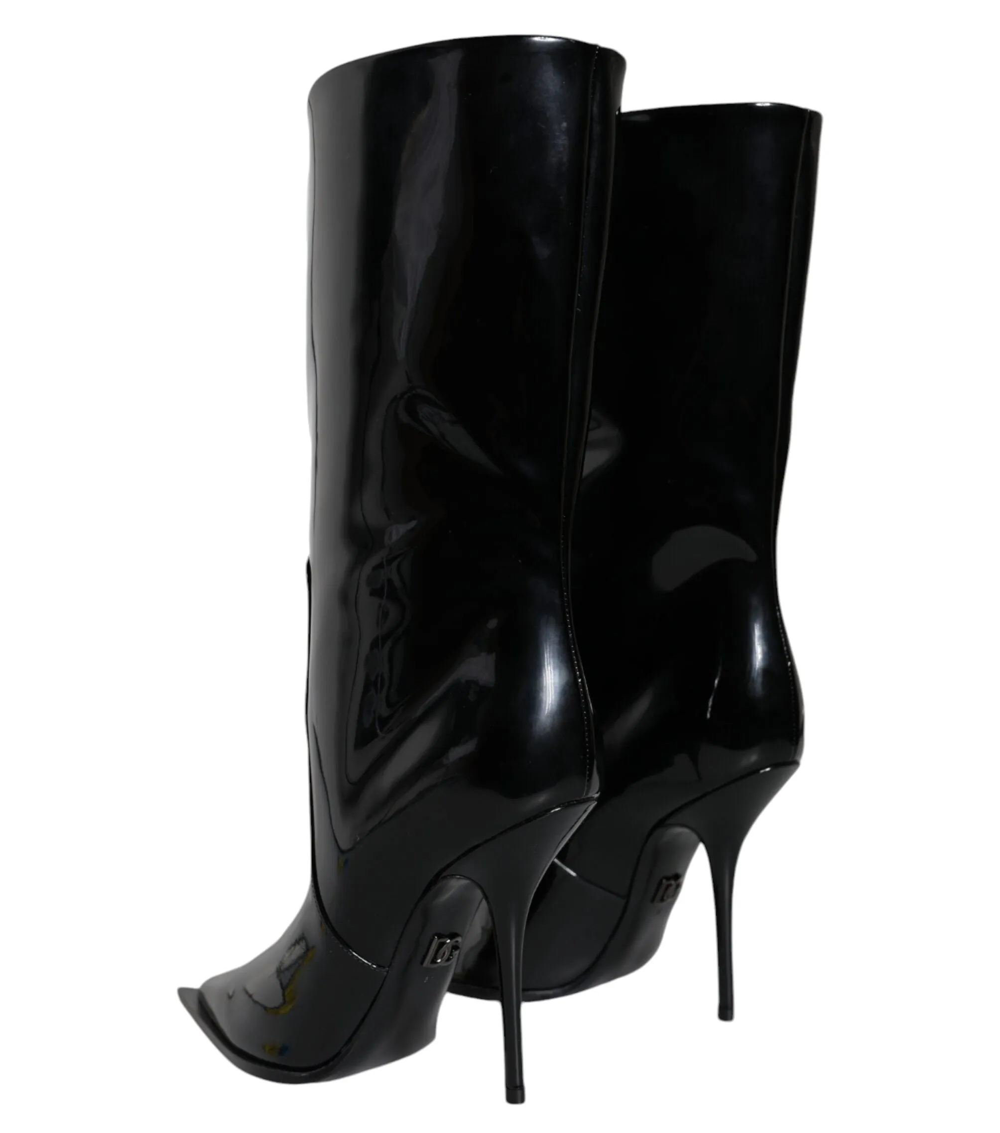 Dolce & Gabbana Black Patent Leather Mid Calf Boots Shoes