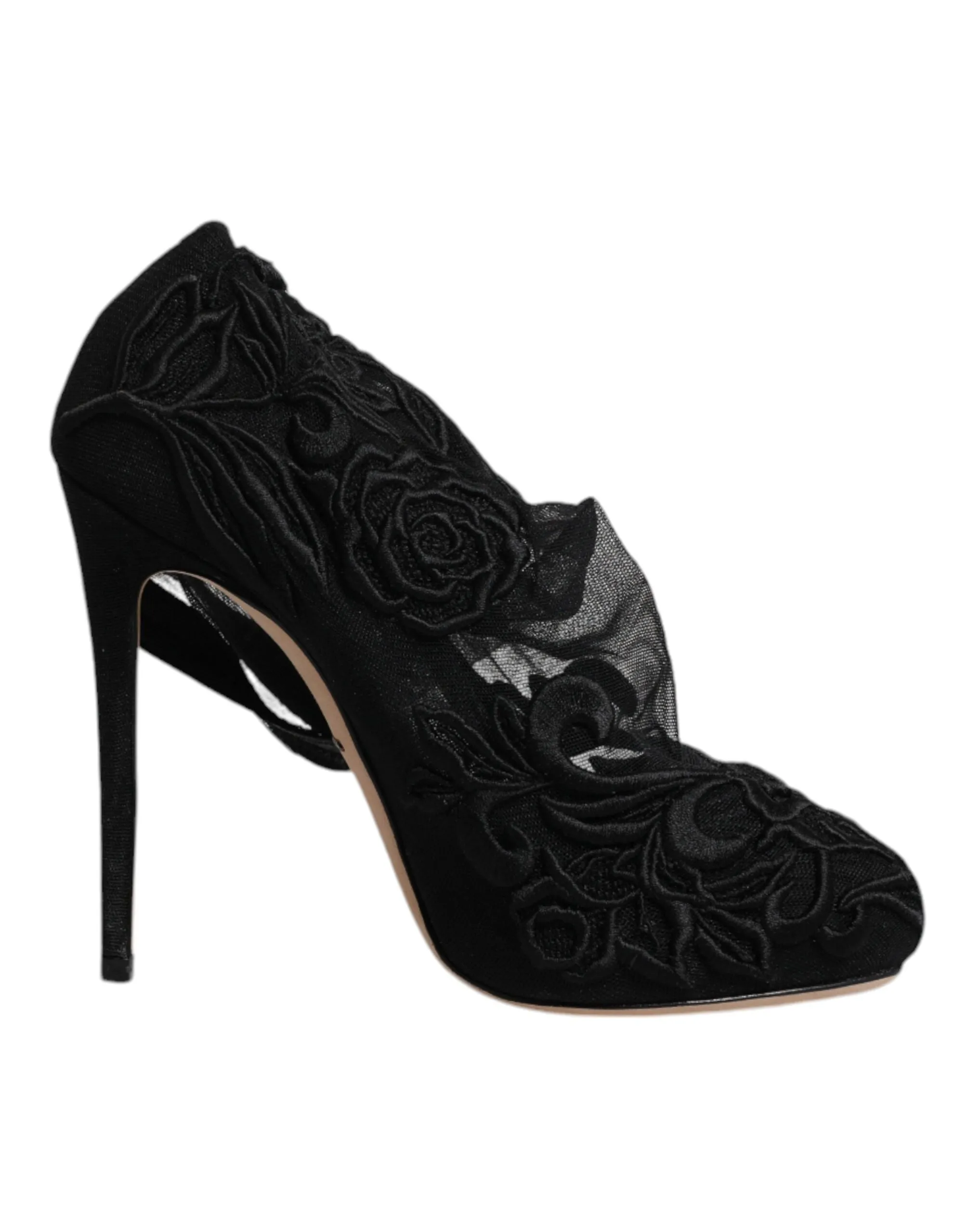 Dolce&Gabbana Women Black Boots Nylon Stretch Floral Lace Sock Booties Sz EUR 35