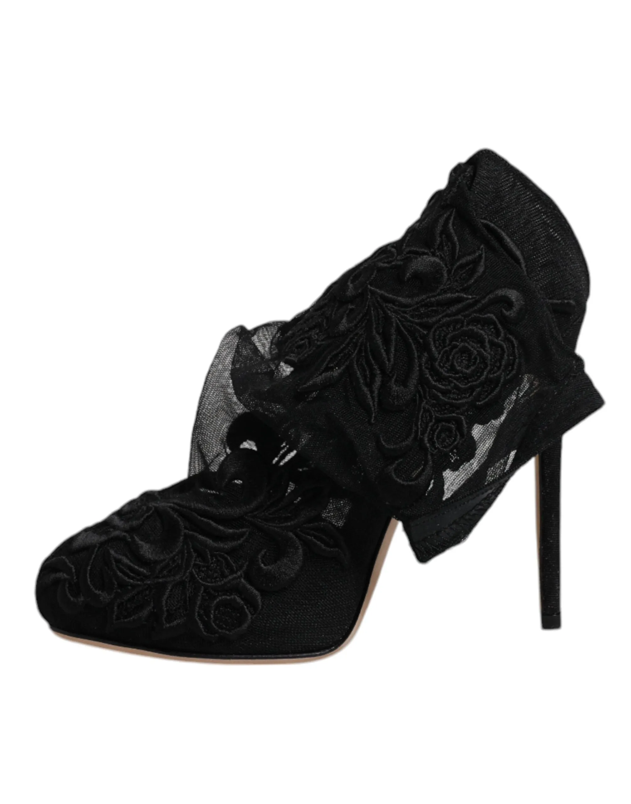 Dolce&Gabbana Women Black Boots Nylon Stretch Floral Lace Sock Booties Sz EUR 35