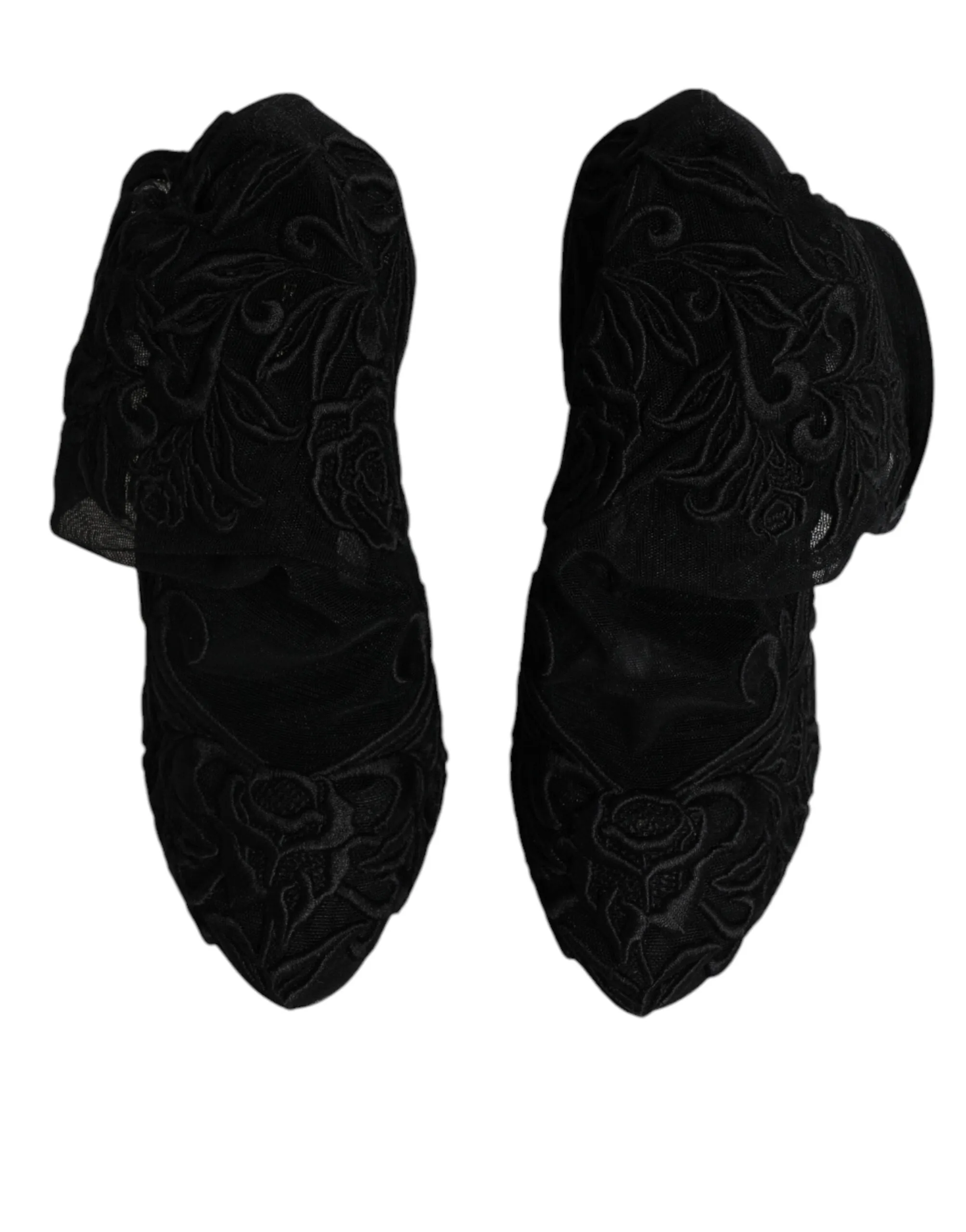 Dolce&Gabbana Women Black Boots Nylon Stretch Floral Lace Sock Booties Sz EUR 35