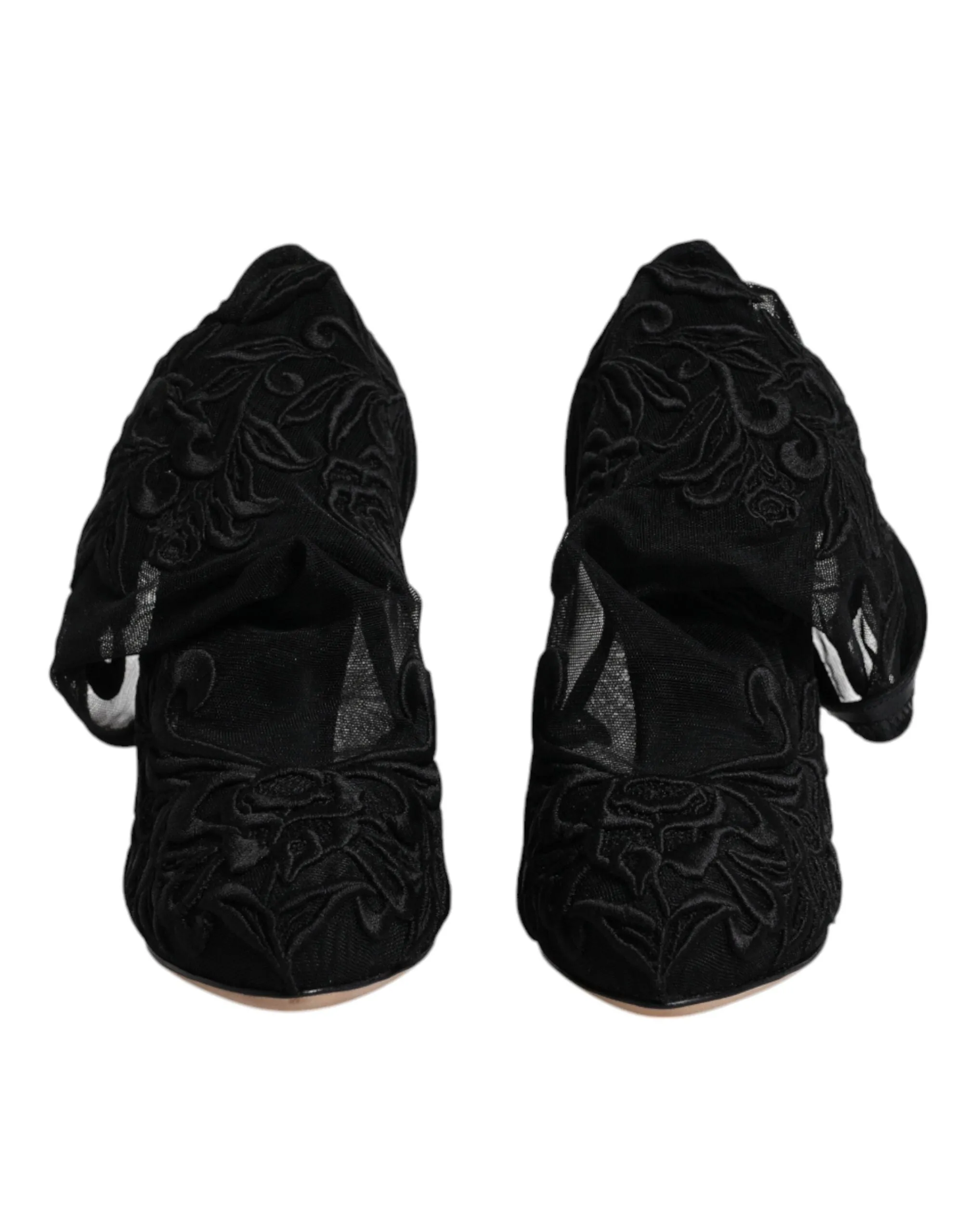 Dolce&Gabbana Women Black Boots Nylon Stretch Floral Lace Sock Booties Sz EUR 35