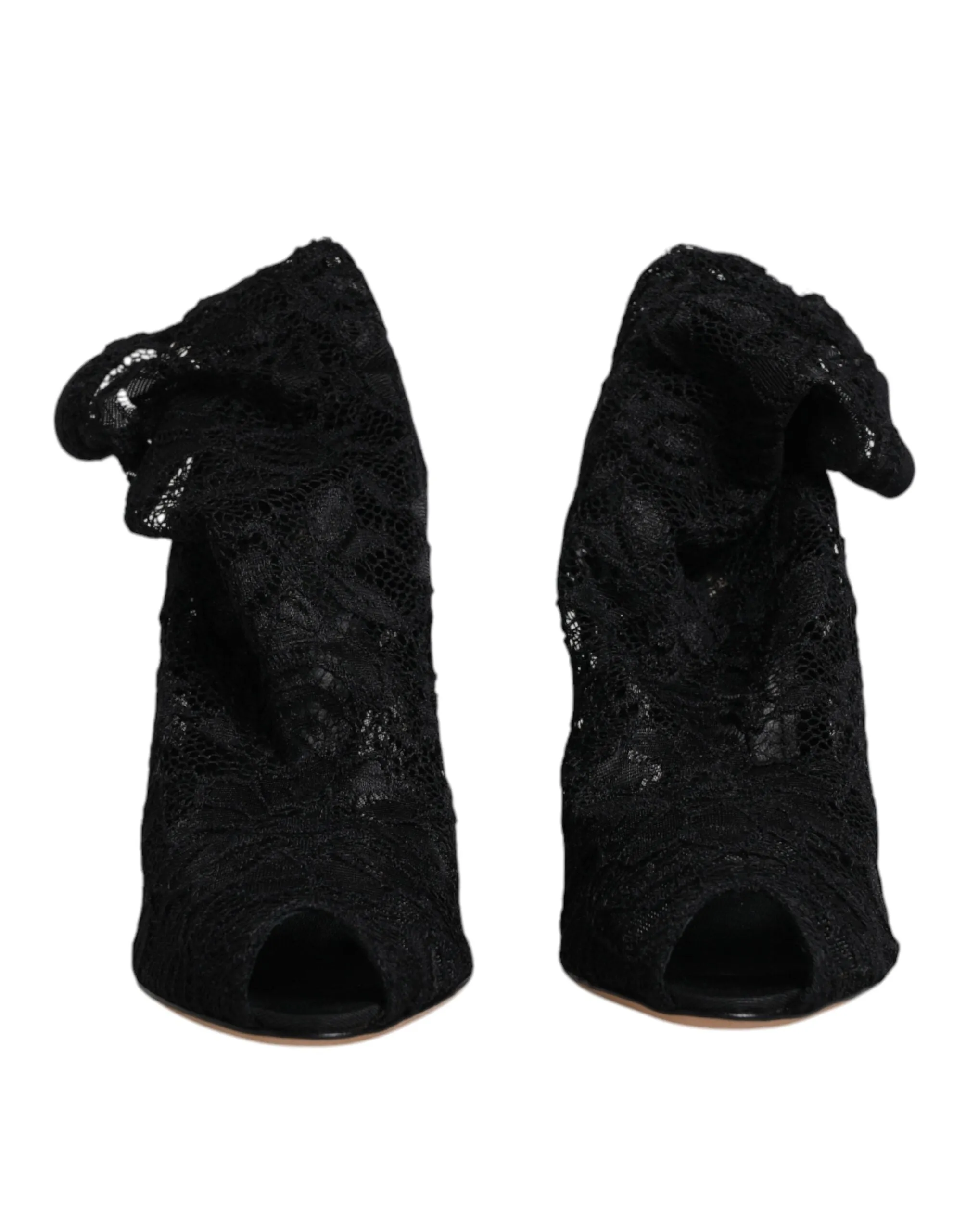 Dolce&Gabbana Women Black Sock Boots Nylon Lace Stretch Mid Calf Pumps Sz EUR 37