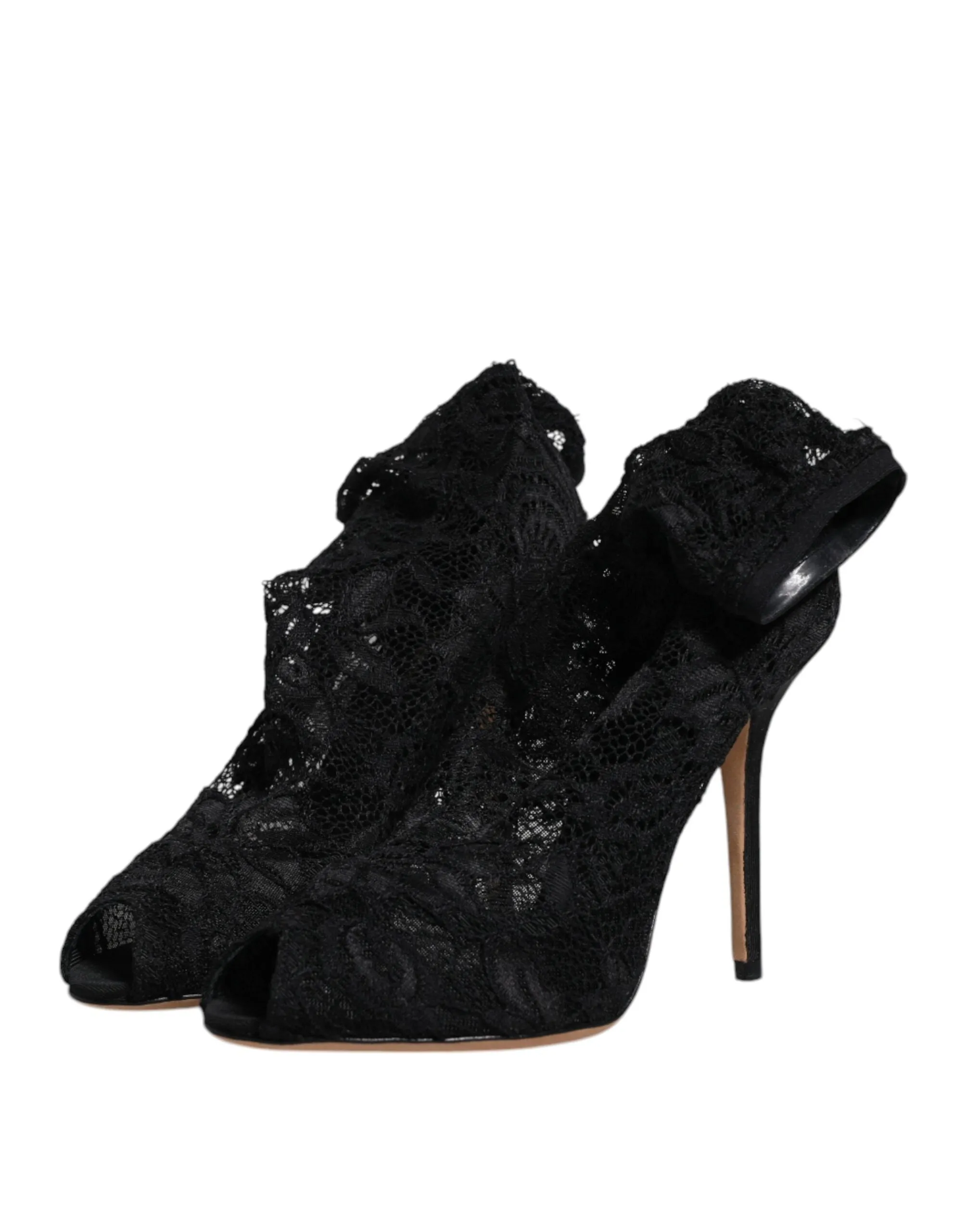 Dolce&Gabbana Women Black Sock Boots Nylon Lace Stretch Mid Calf Pumps Sz EUR 37
