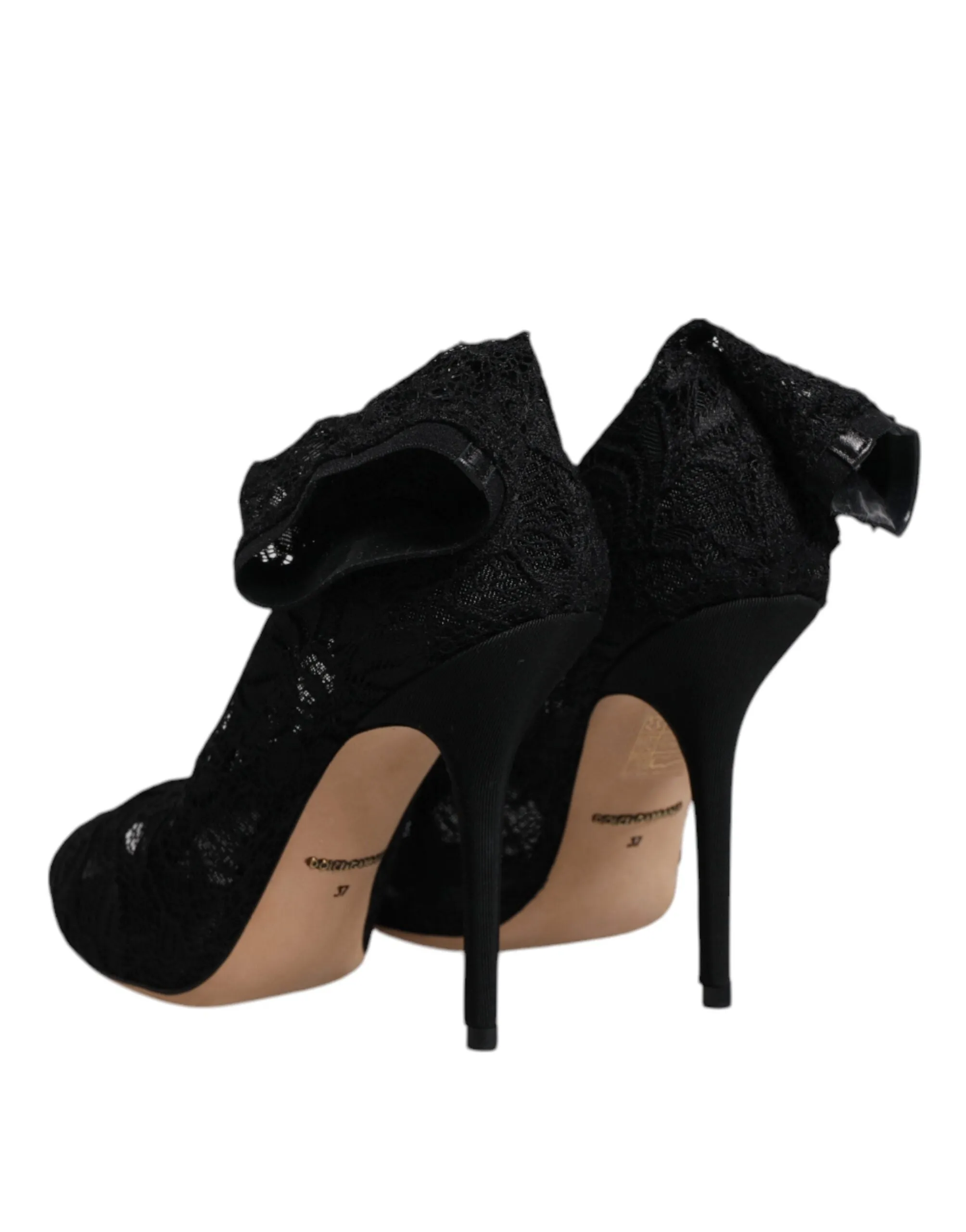 Dolce&Gabbana Women Black Sock Boots Nylon Lace Stretch Mid Calf Pumps Sz EUR 37