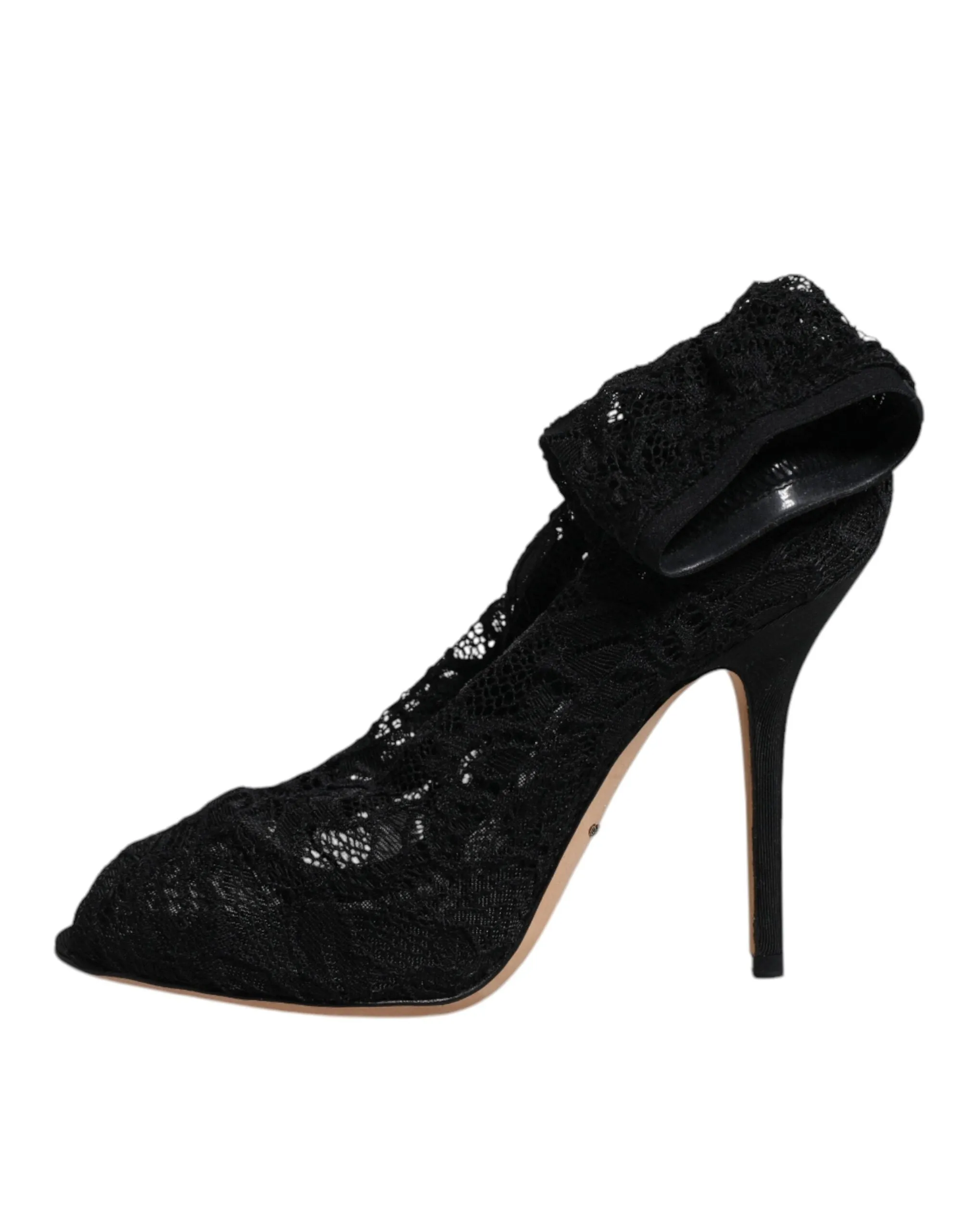 Dolce&Gabbana Women Black Sock Boots Nylon Lace Stretch Mid Calf Pumps Sz EUR 37