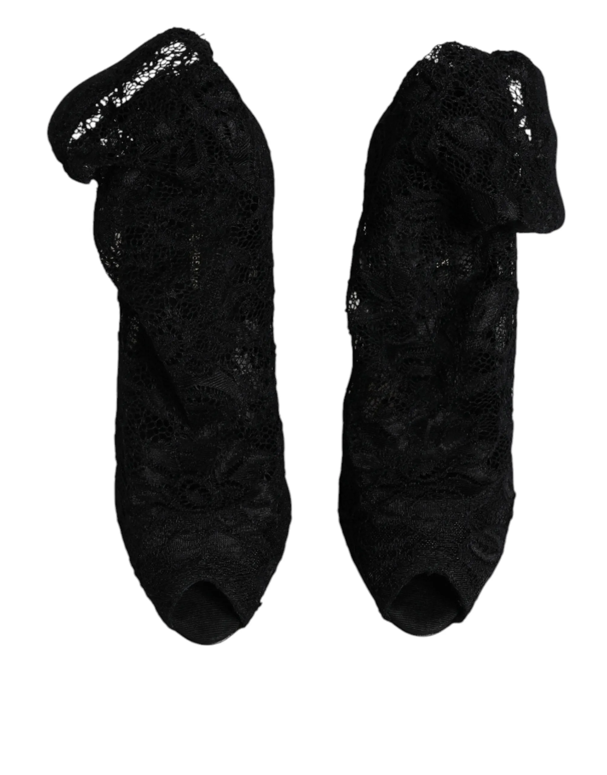 Dolce&Gabbana Women Black Sock Boots Nylon Lace Stretch Mid Calf Pumps Sz EUR 37