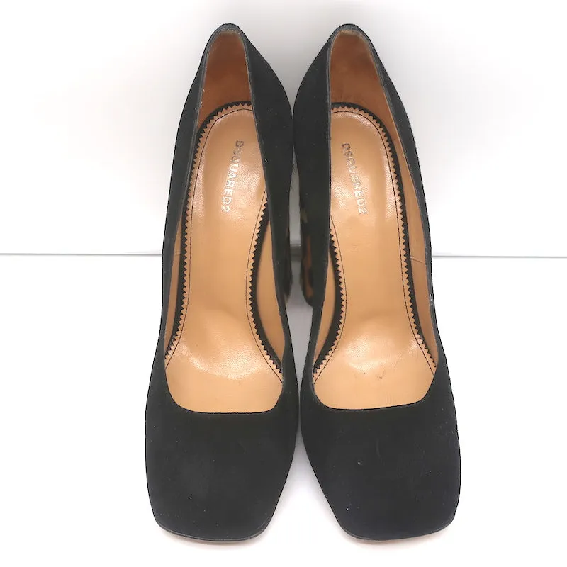 Dsquared2 Pumps Black Suede & Leopard Calf Hair Size 40 Square Toe Heels