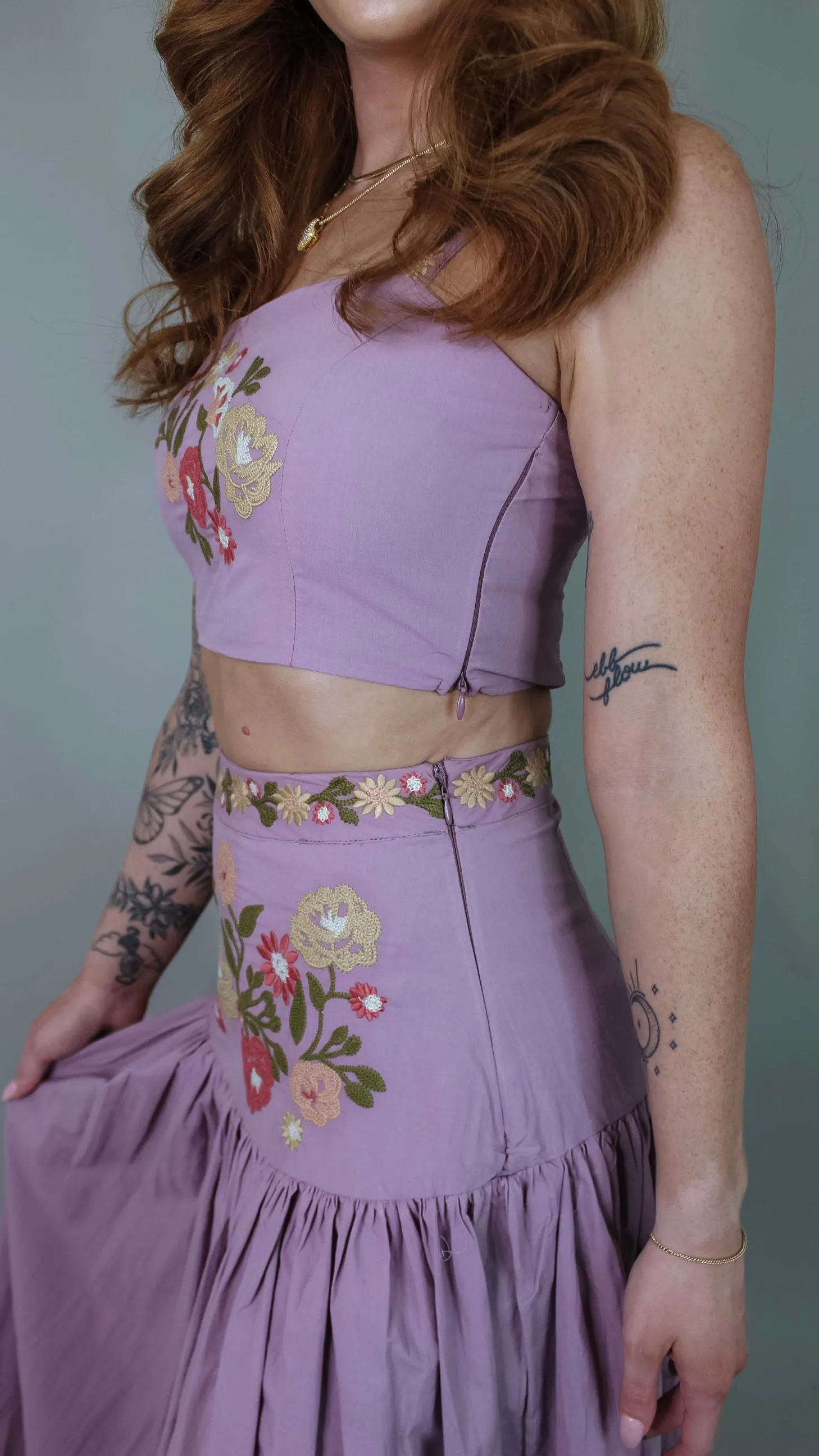 Dusty Plum Embroidered Skirt Set