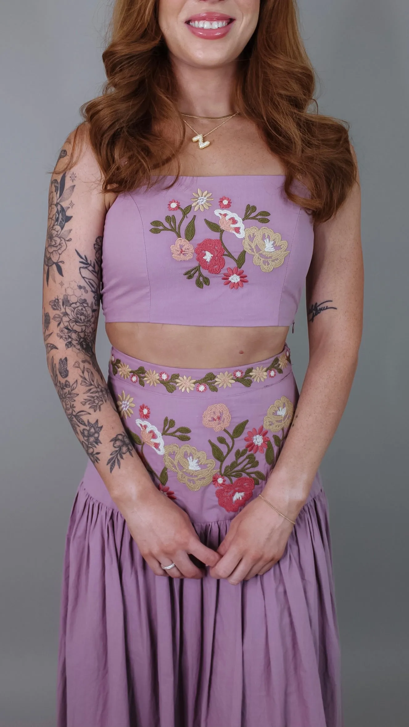 Dusty Plum Embroidered Skirt Set