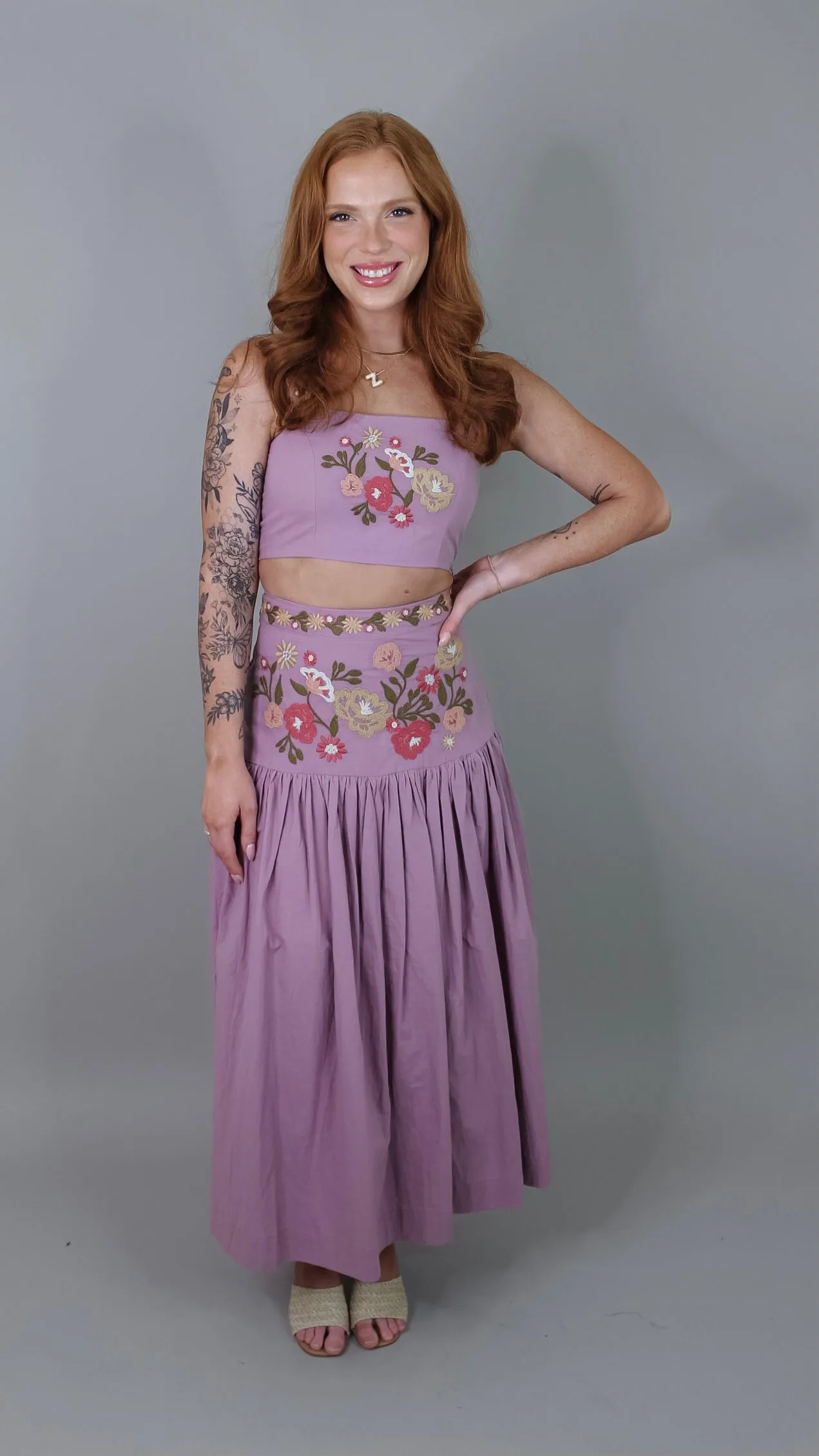 Dusty Plum Embroidered Skirt Set