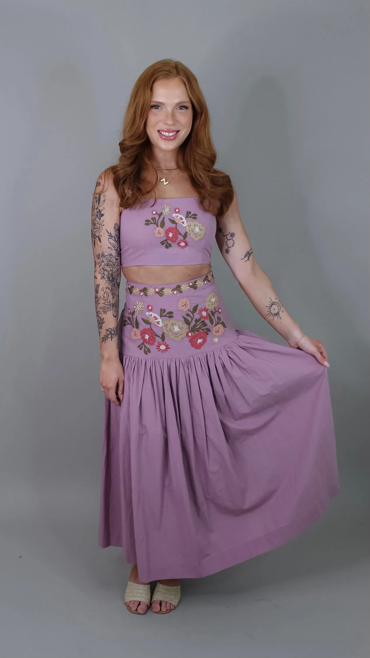 Dusty Plum Embroidered Skirt Set