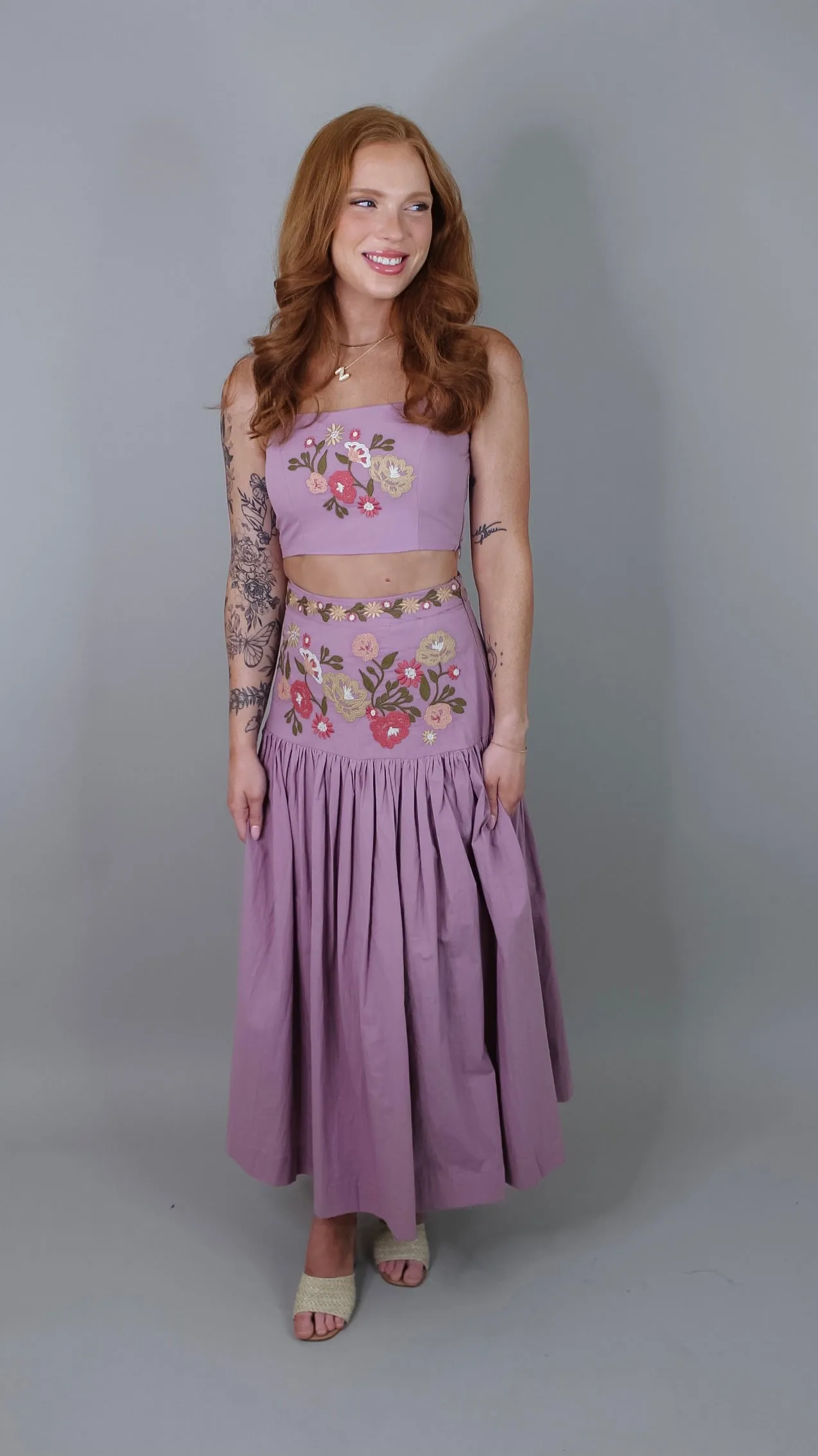 Dusty Plum Embroidered Skirt Set