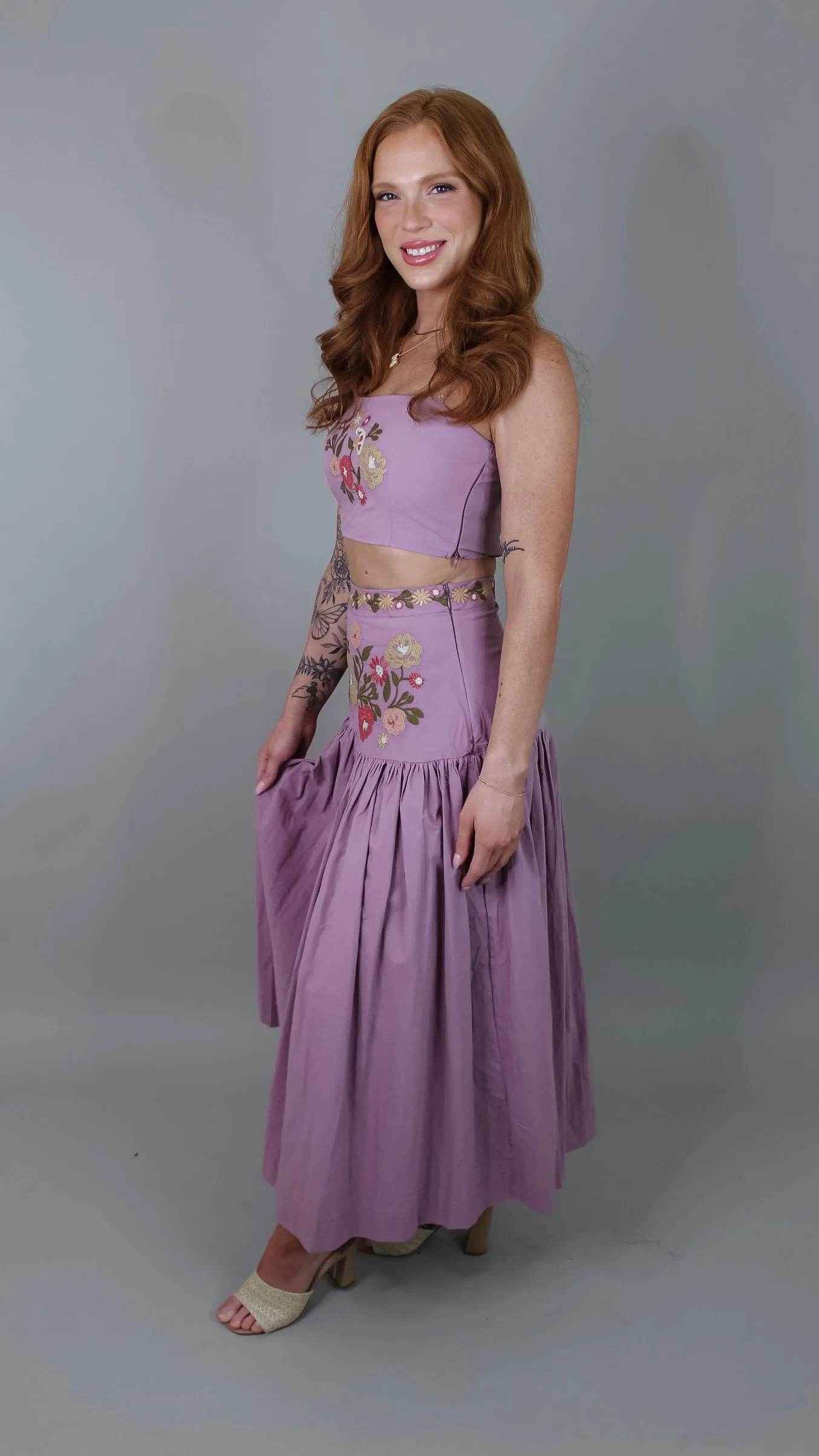 Dusty Plum Embroidered Skirt Set